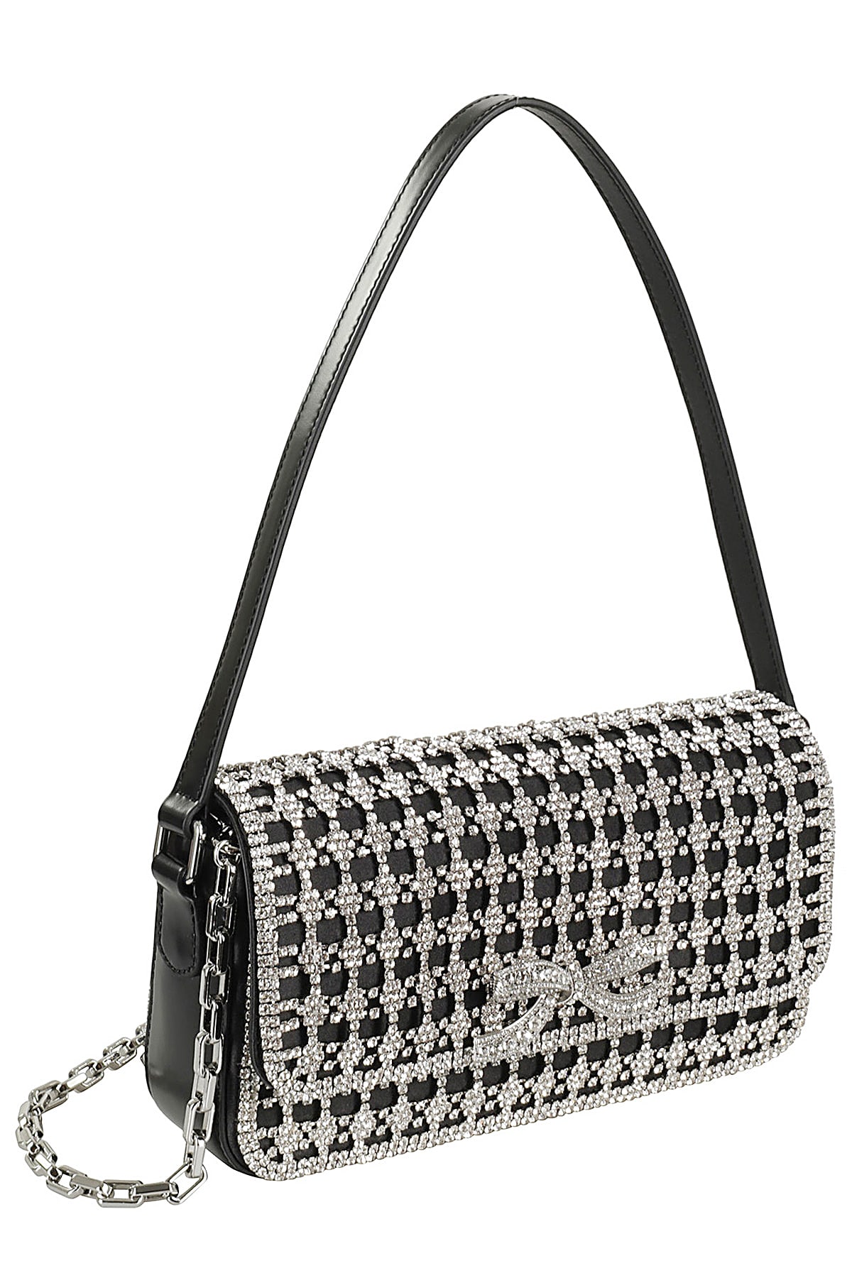 Shop Self-portrait Crystal Baguette Bag In Black