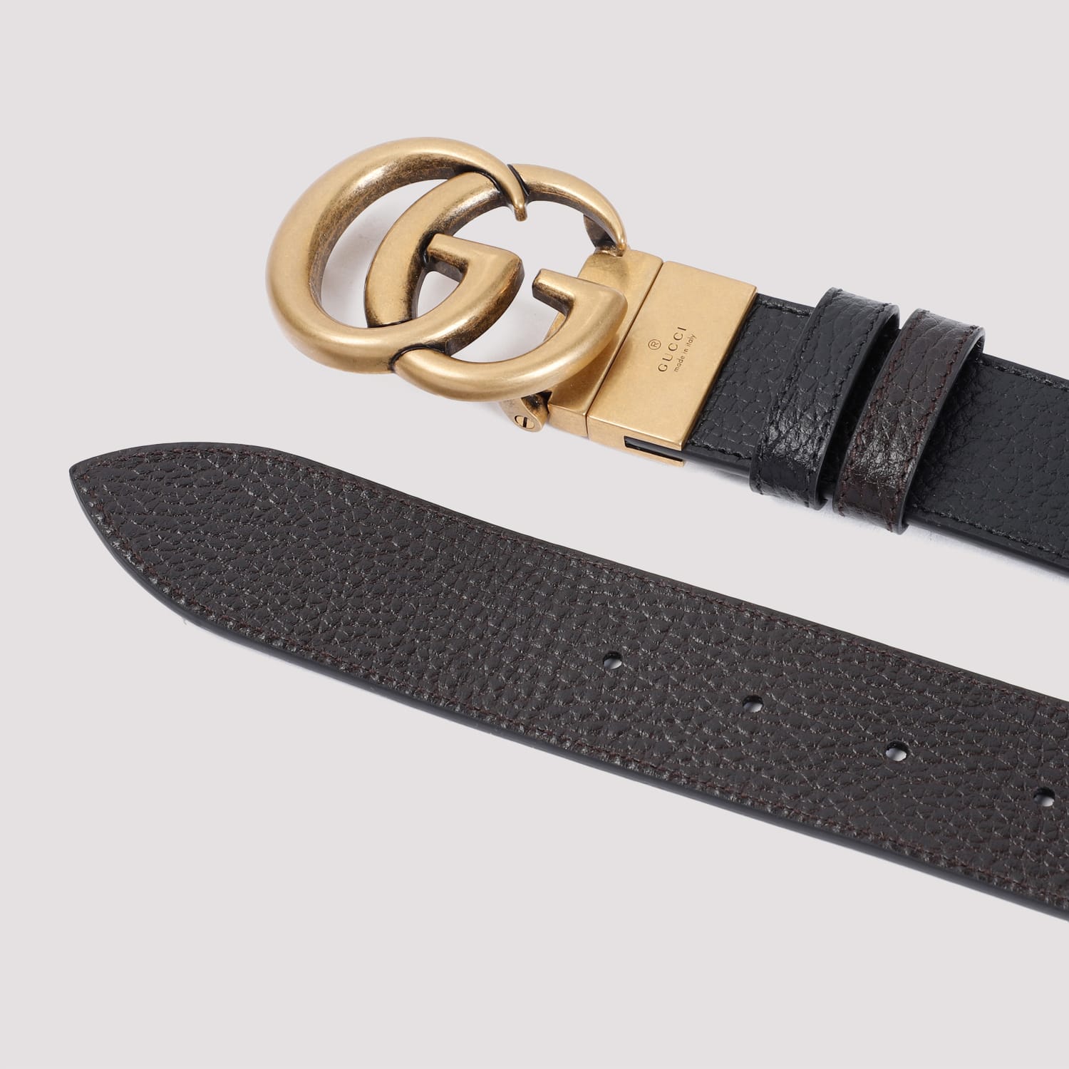 Shop Gucci Leather Belt With Gg In Nero Cocoa