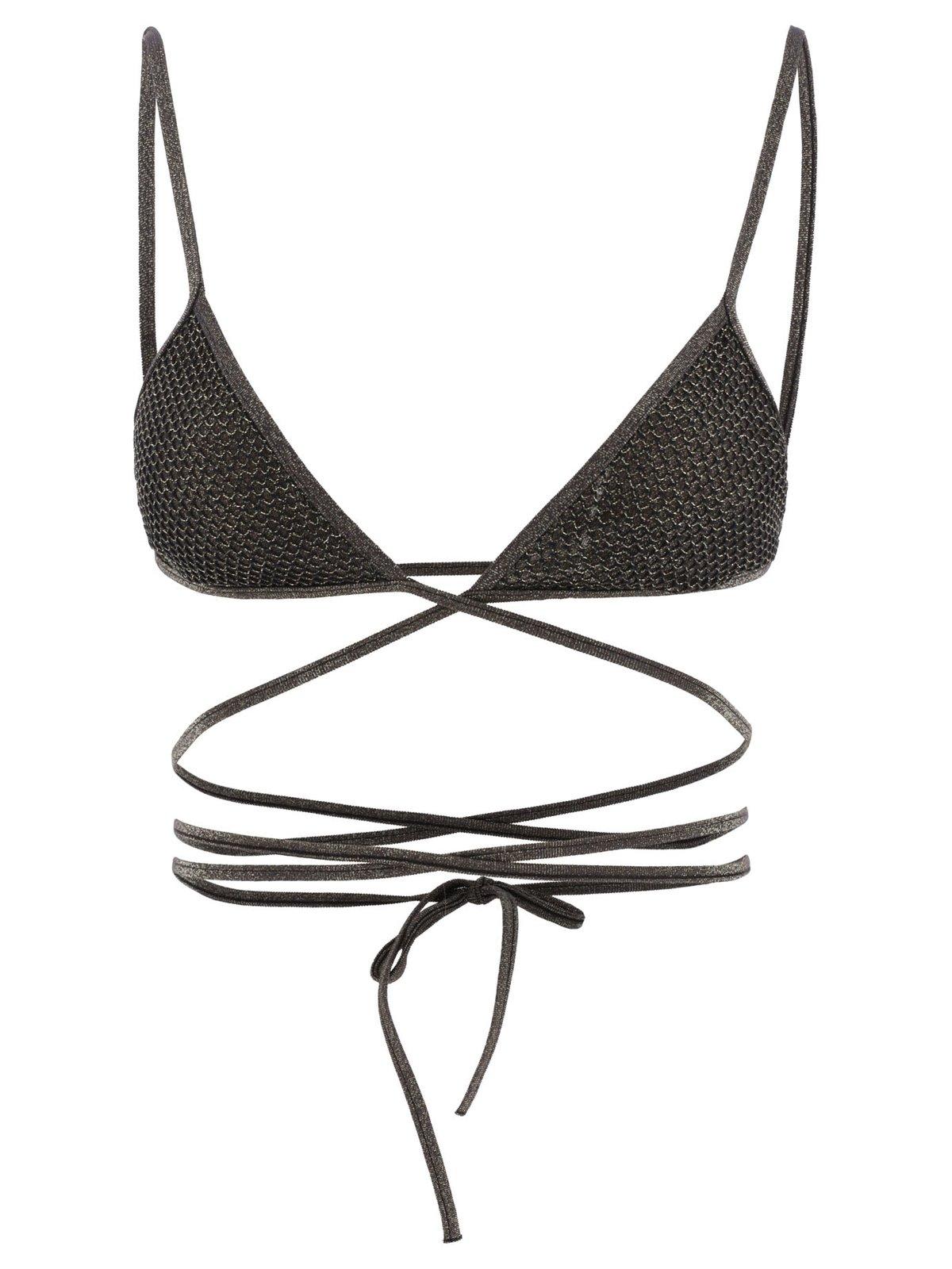 Shop Palm Angels Spaghetti Strap Criss-cross Bikini Top In Nero/oro