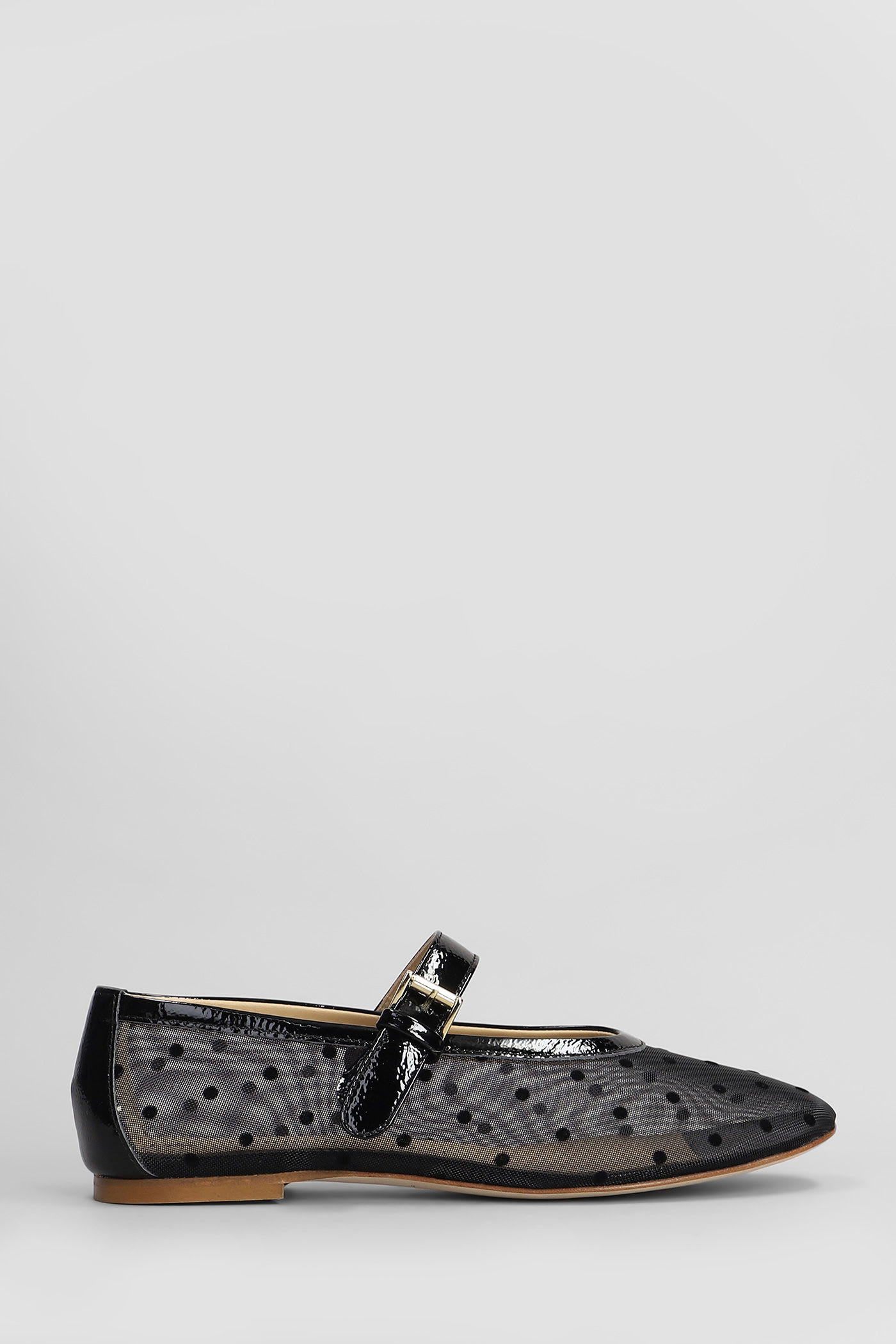 Ballet Flats In Black Leather And Fabric