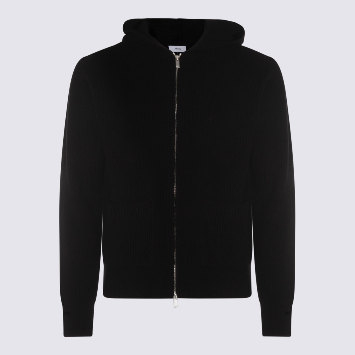 Lardini Crewneck Hooded Sweater Side Pockets In Black