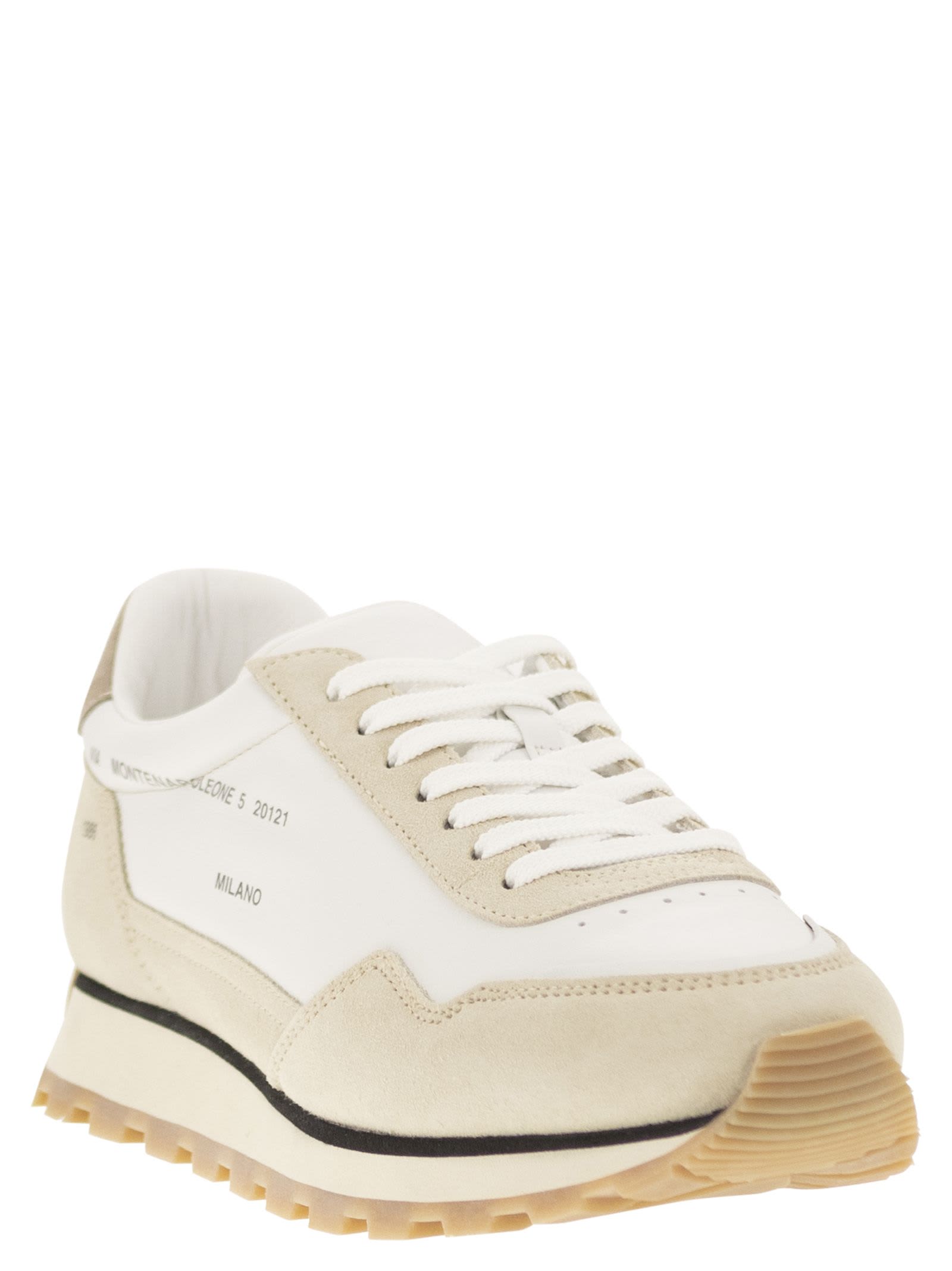 Shop Hogan 86er - Leather And Suede Trainers In White/beige