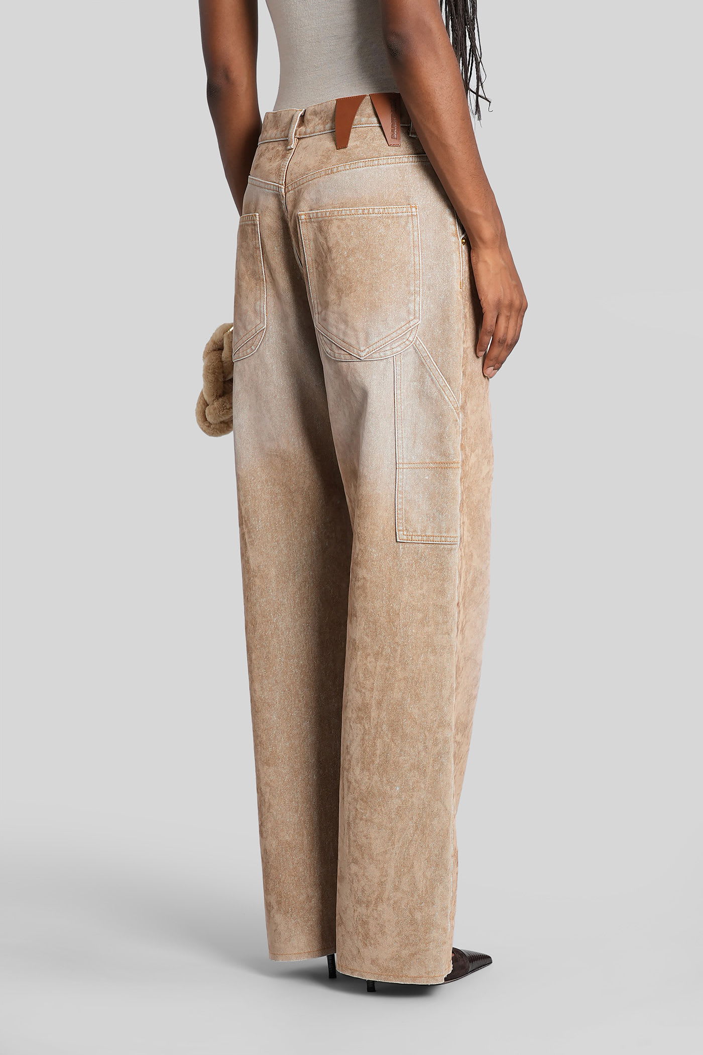Darkpark Side-embellishment Bleached Wide-leg Jeans In Brown