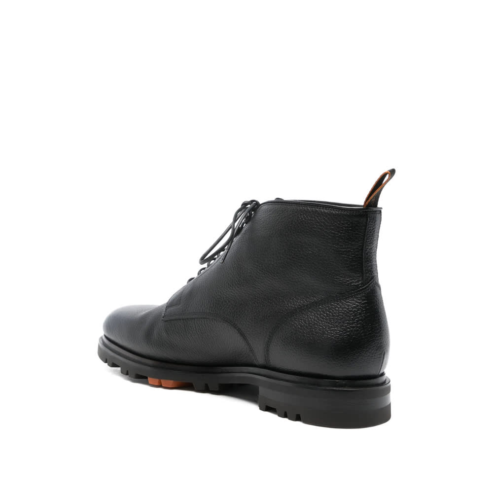 Santoni Leather Colin Lace-up Boots In Black