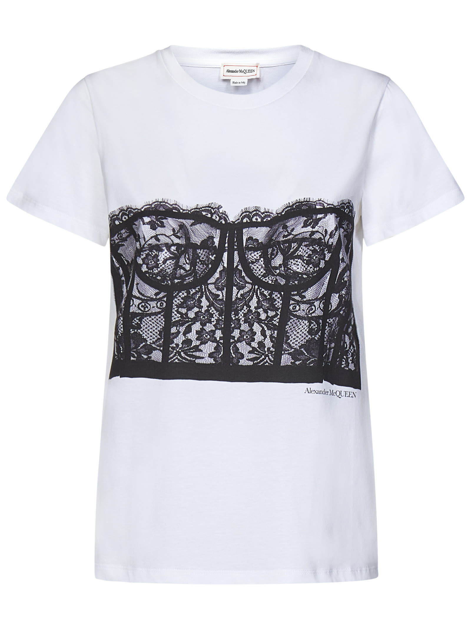 Shop Alexander Mcqueen Womens Lace Corset T-shirt In White