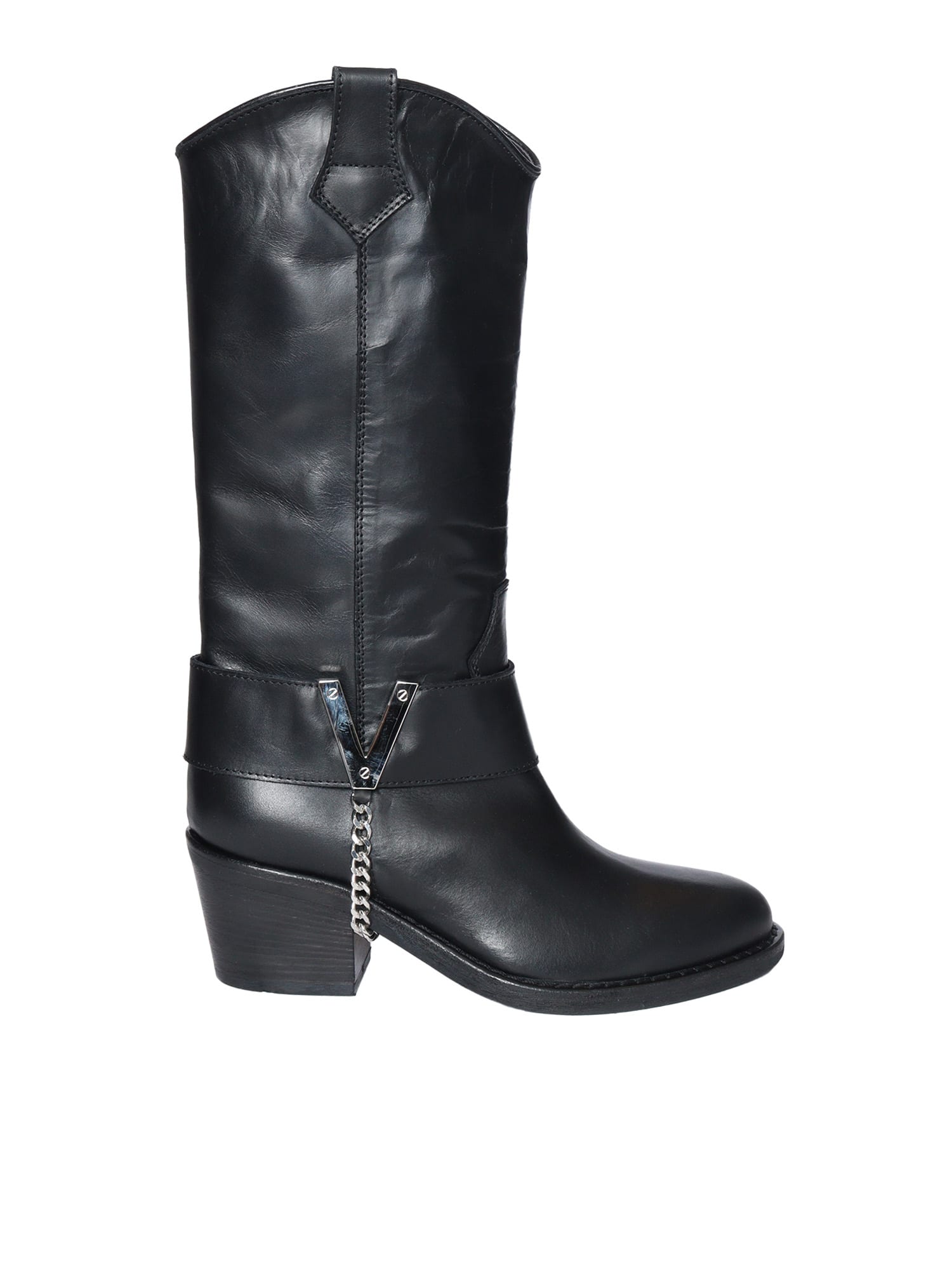 Shop Via Roma 15 Silver V Detailed 3/4 Texan Boot In Black