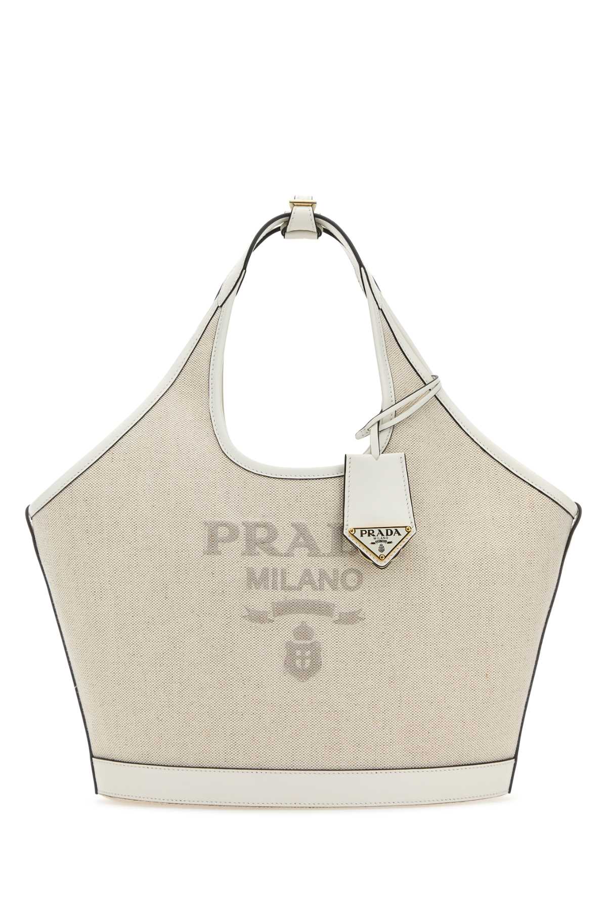 Shop Prada Sand Canvas Handbag In Naturalebianco