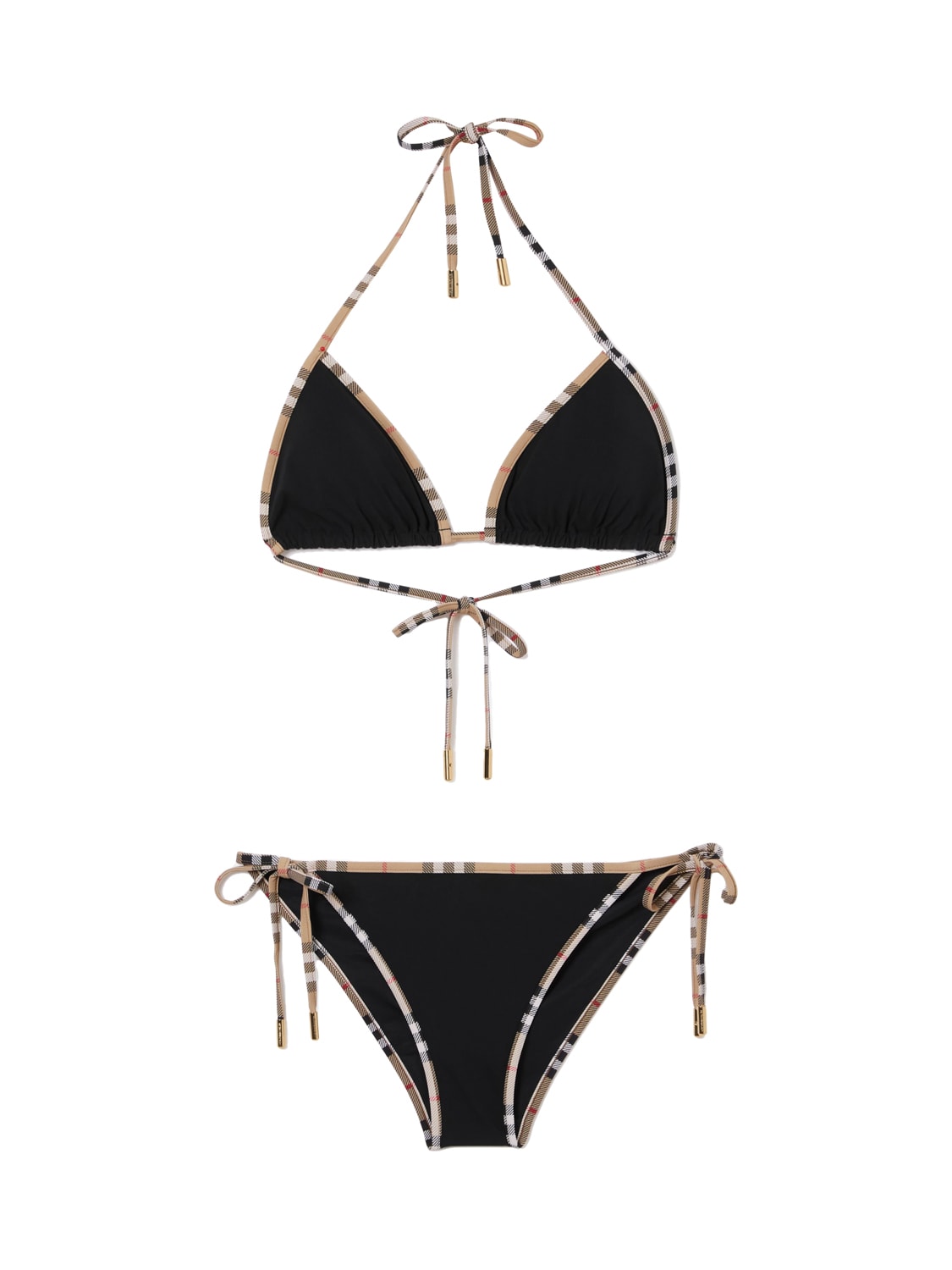 Burberry Check Detail Stretch Nylon Triangle Bikini In Black