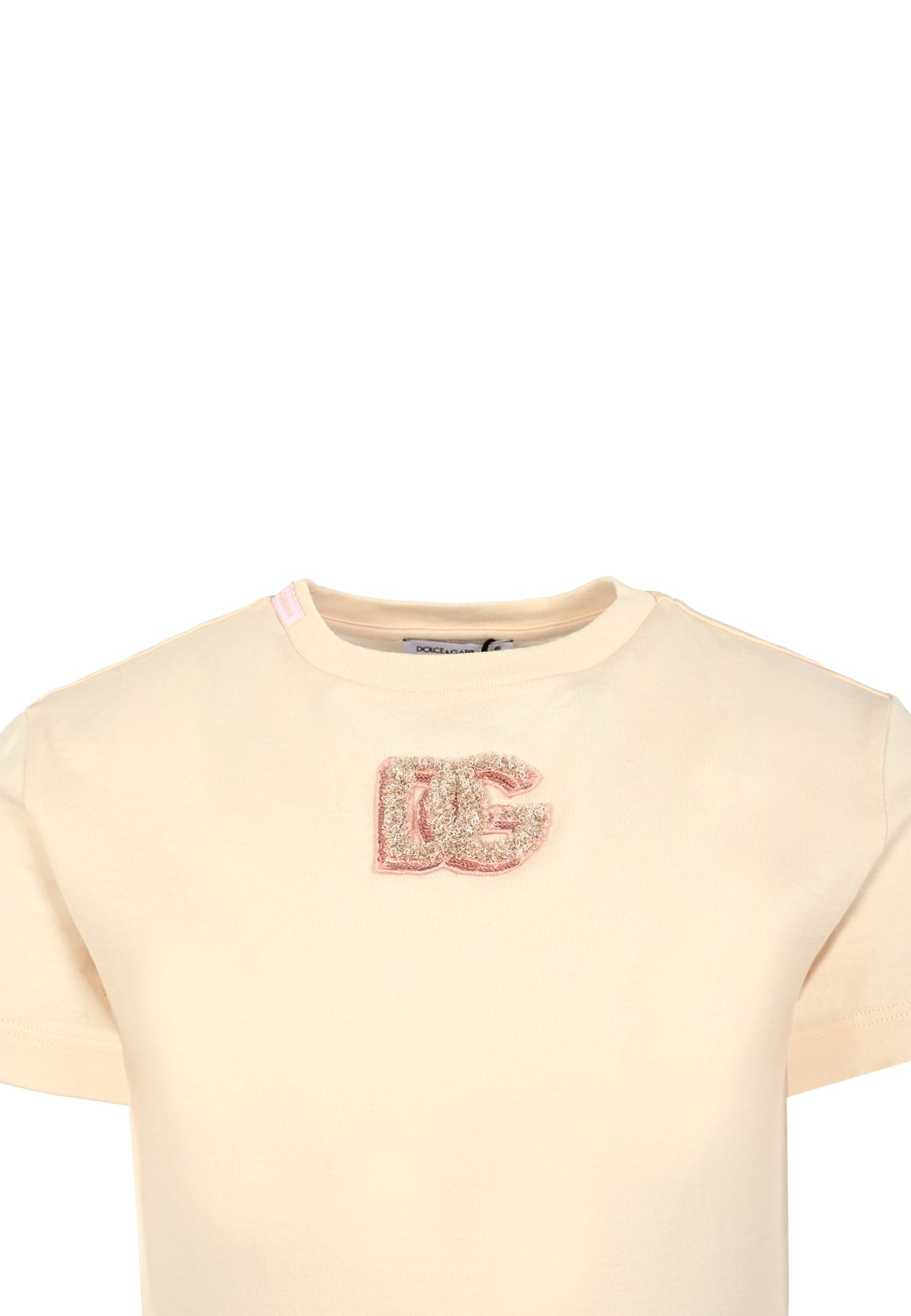 Dolce & Gabbana Logo-embroidered T-shirt In Pink