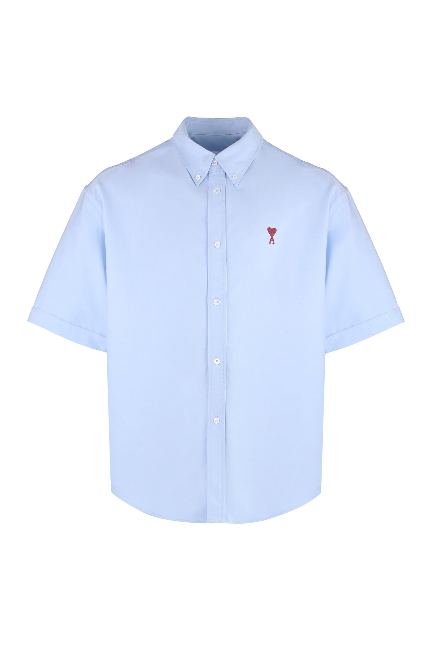 Shop Ami Alexandre Mattiussi Short Sleeve Cotton Shirt In Light Blue