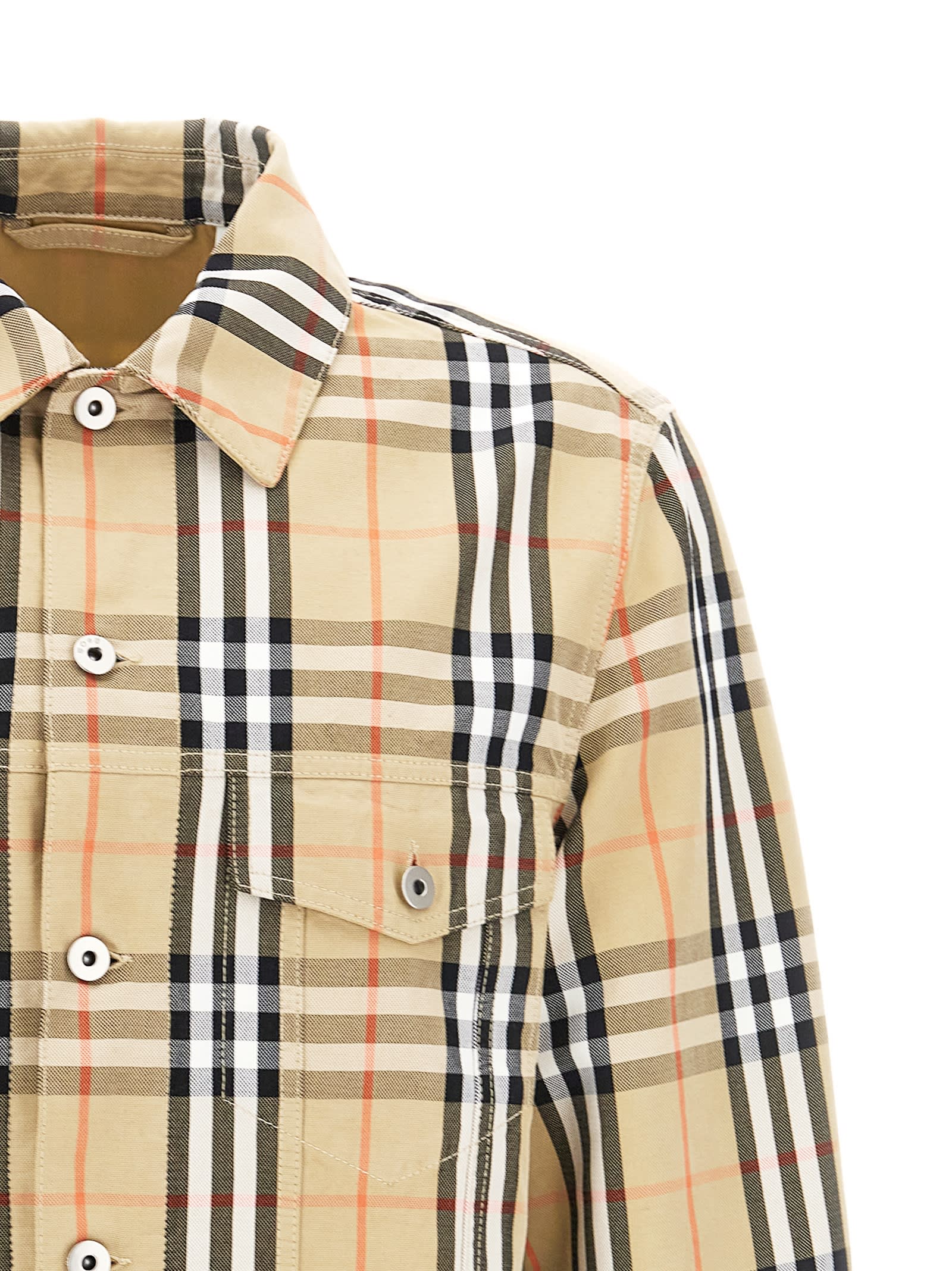 Burberry Check Cotton Jacket In Beige