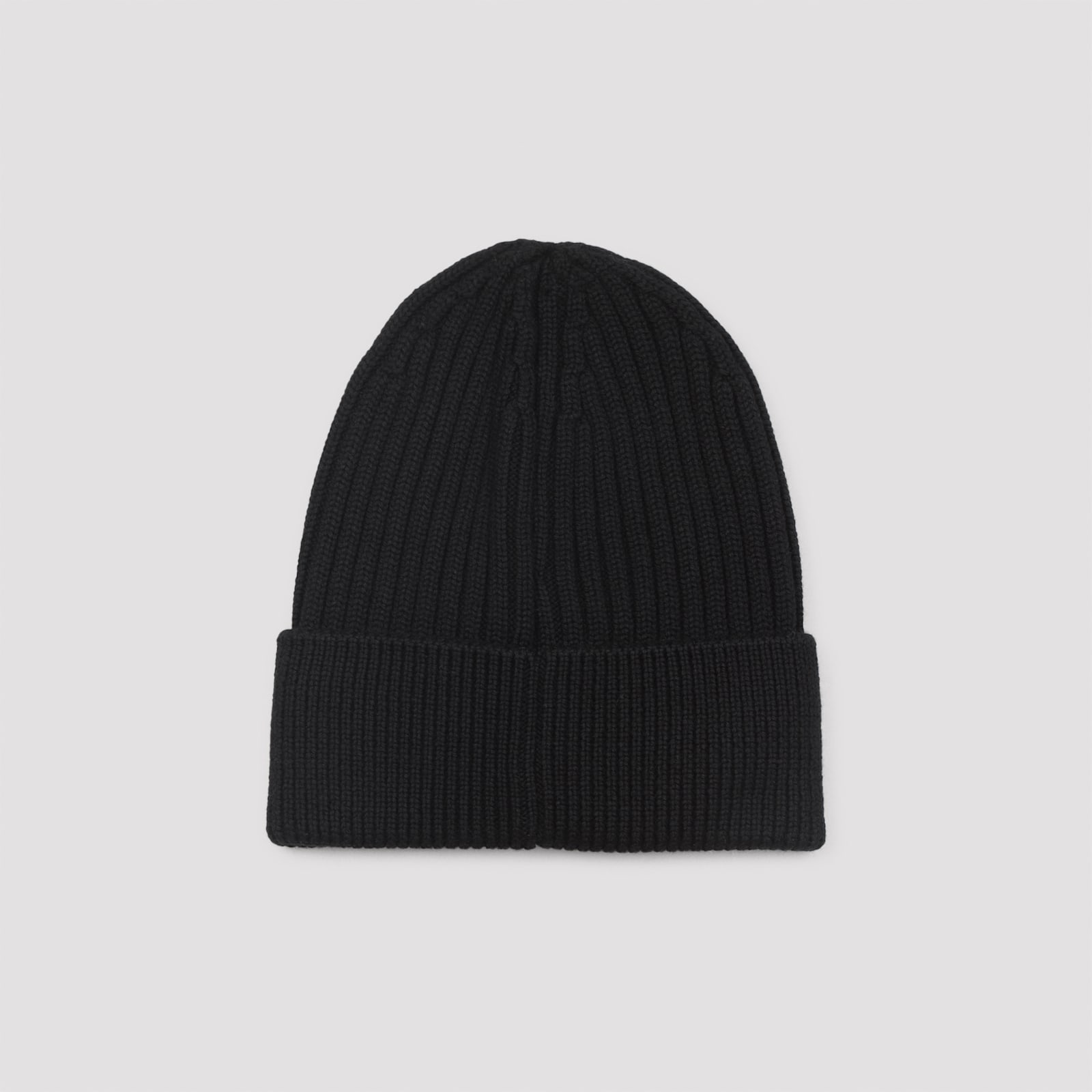 Moncler Ribbed Turn-up Beanie Hat In Wool In Black