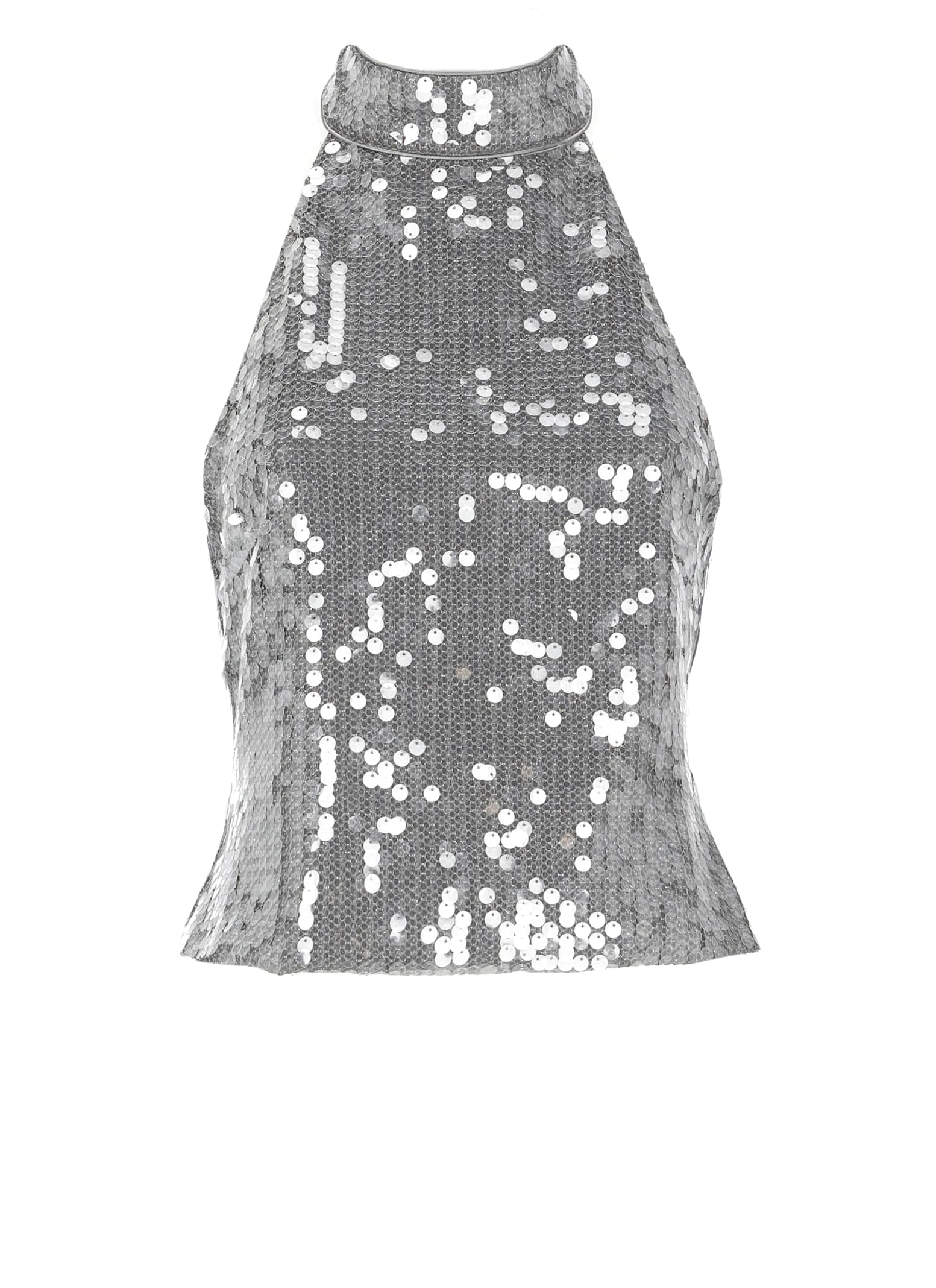 Rotate Birger Christensen Grey Halter Top With Paillettes In Silver