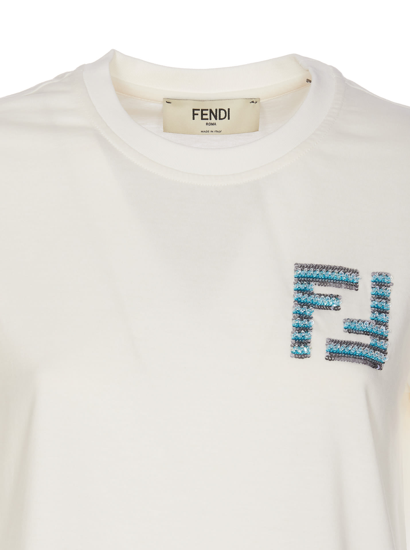 Shop Fendi Logo Embroidered Crewneck T-shirt In White