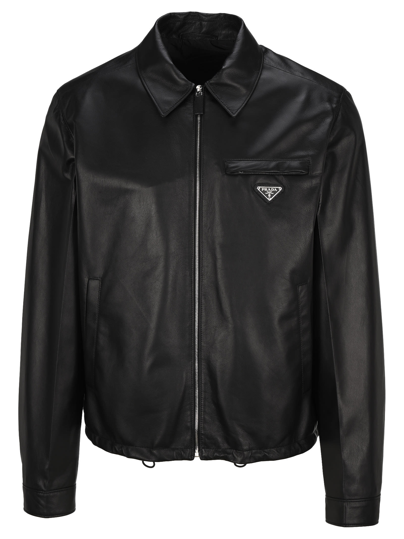 Prada Logo Plaque Leather Jacket