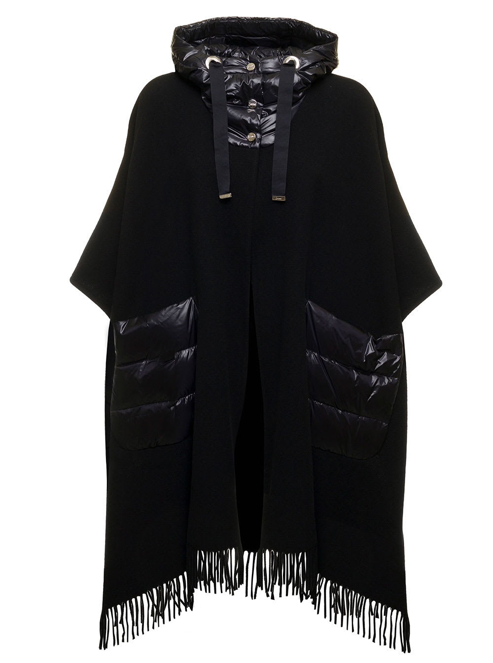 Herno Black Wool And Nylon Hooded Cape Herno Woman