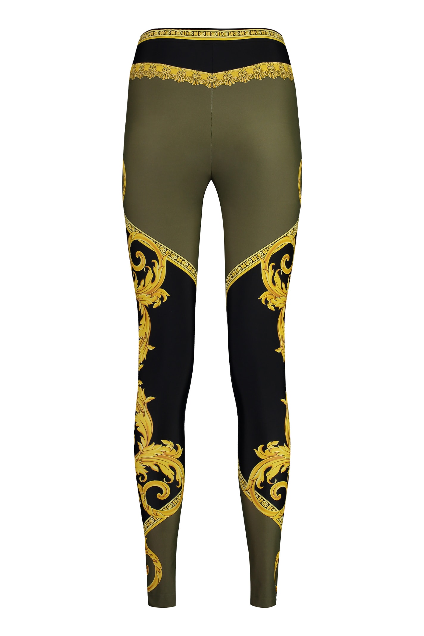 Shop Versace Printed Leggings In Green