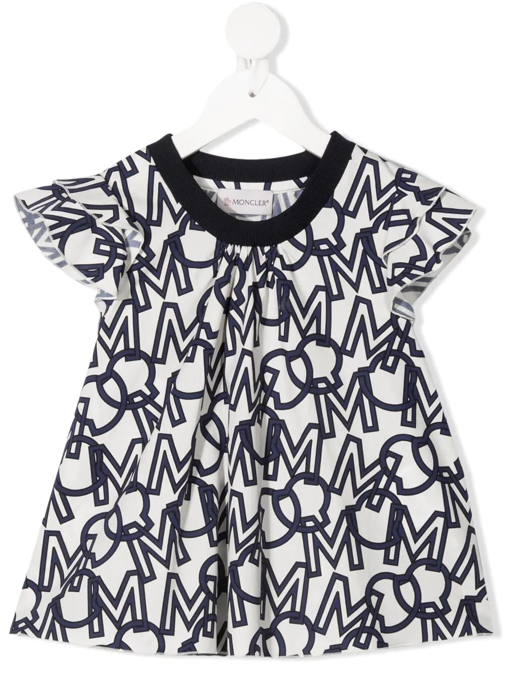 Moncler White And Blue Kid Blouse With All-over Logo