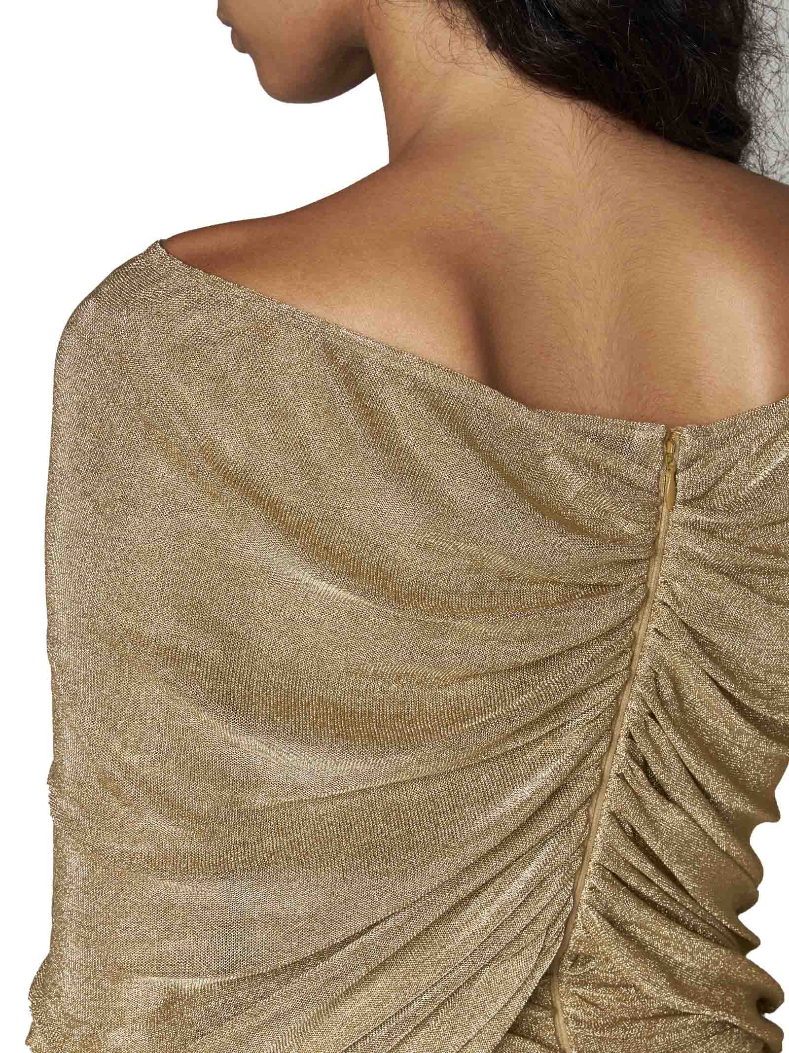 Dolce & Gabbana Lurex Longuette Midi Dress With Detachable Sleeve In Gold