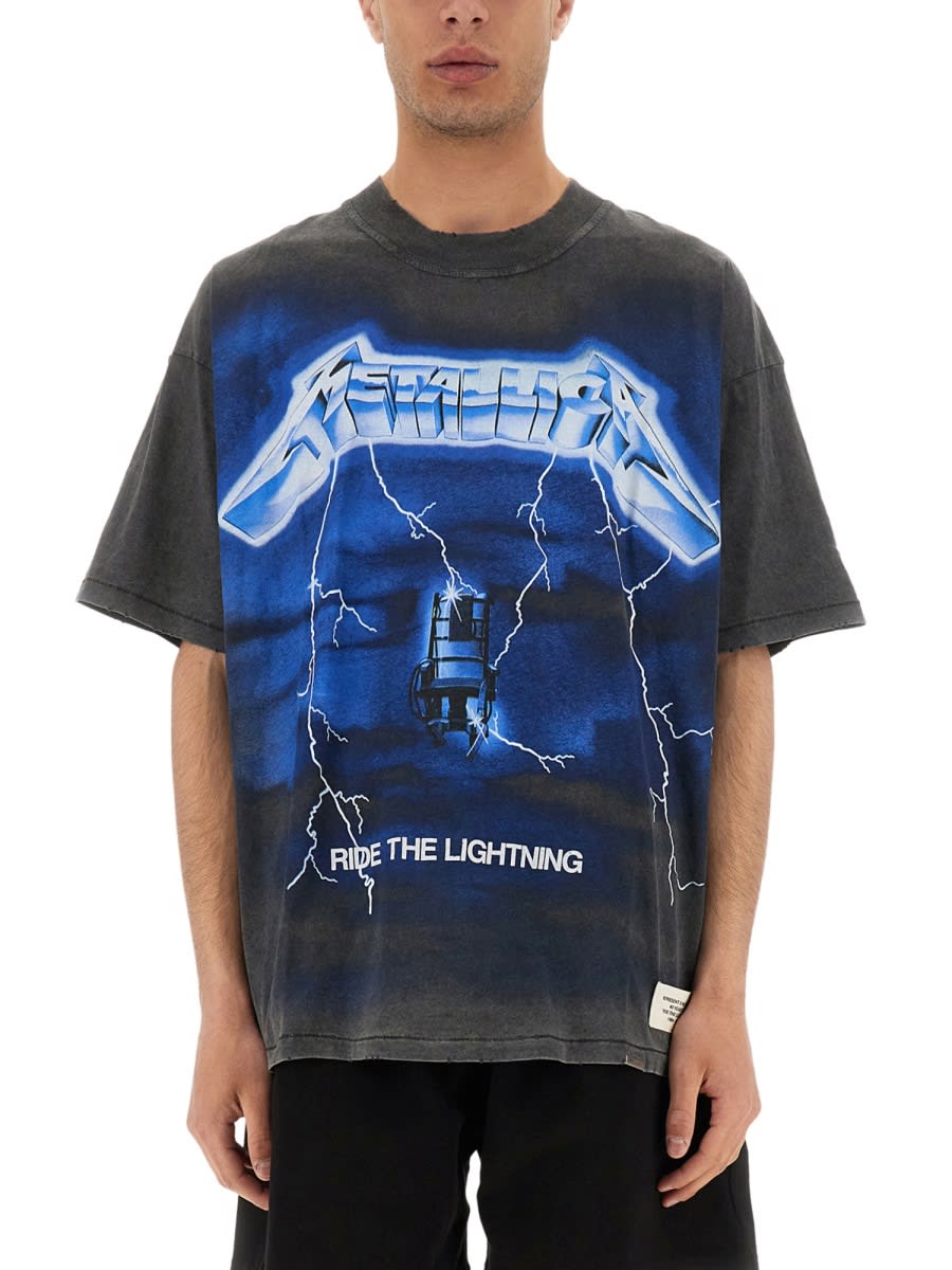 Represent Ride The Lightning X Metallica Gray T-shirt With Front And Back Print In Cotton Blend Man In Grey