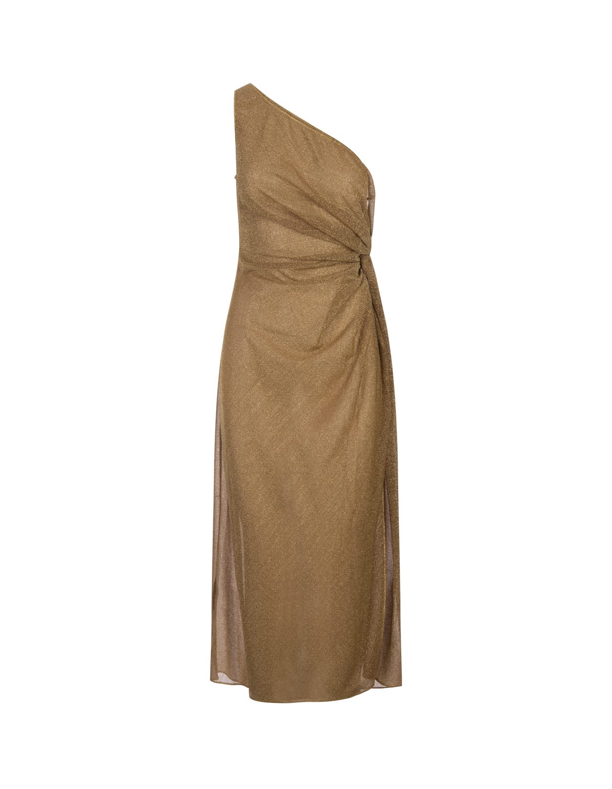 Shop Oseree Toffee Lumiere One-shoulder Midi Dress In Brown