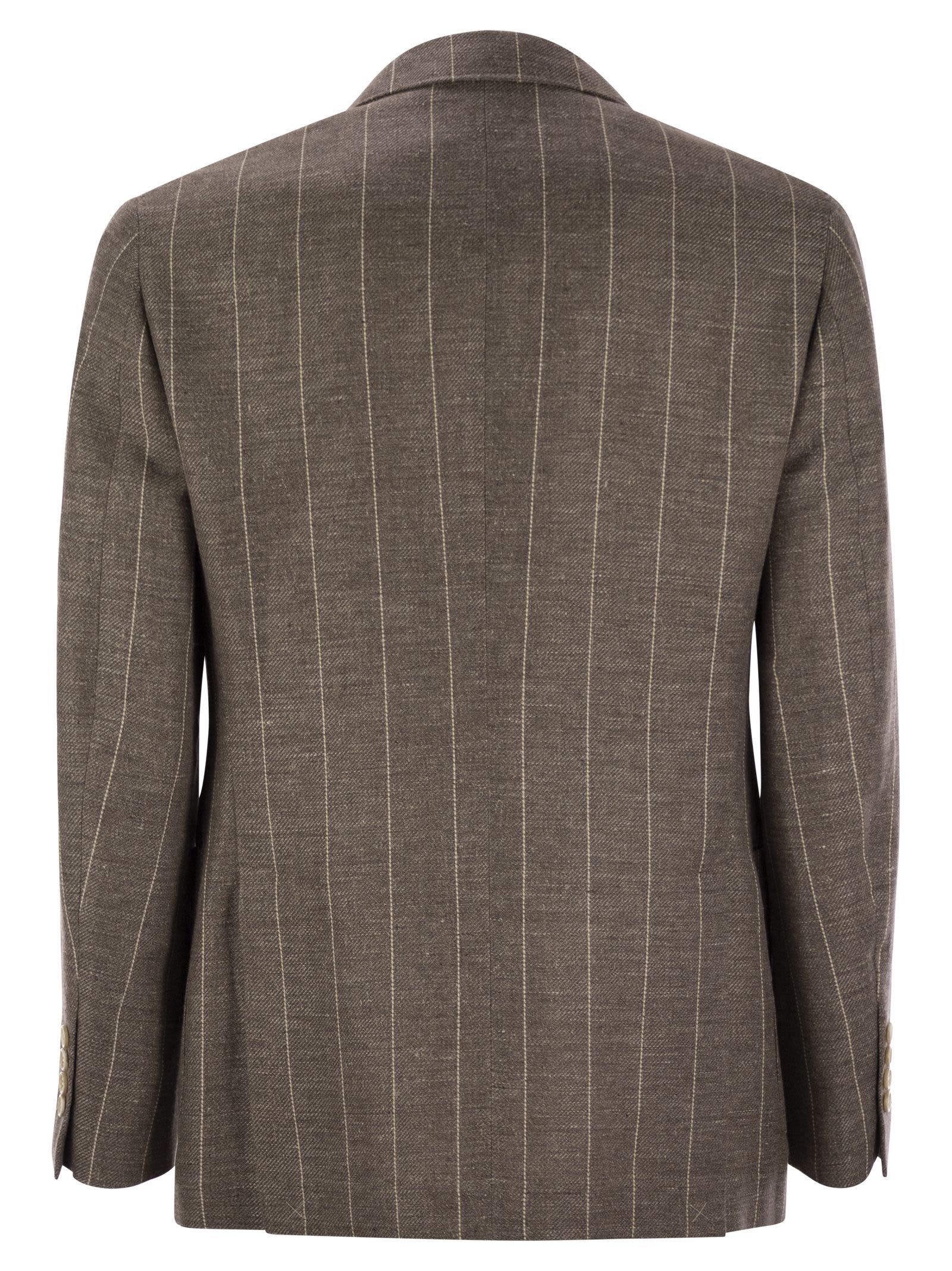 Brunello Cucinelli Deconstructed One-and-a-half-breasted Pinstripe Jacket In Brown