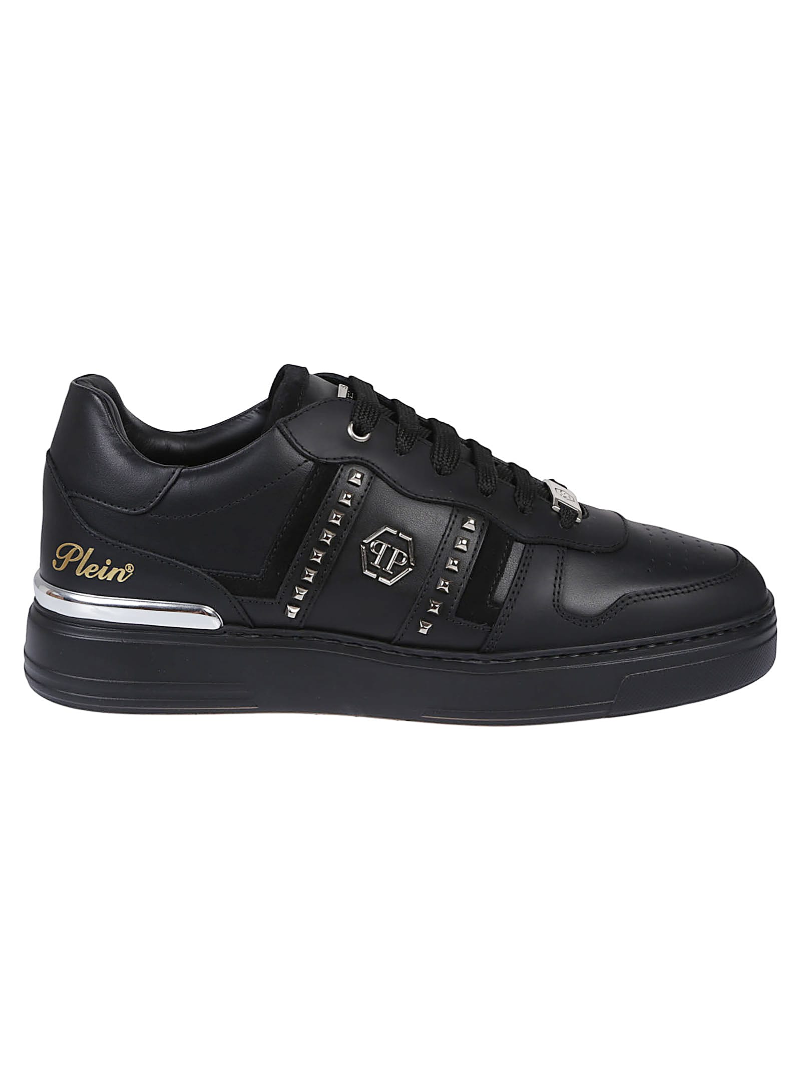 Philipp Plein Mix Cut Studs Low Top Sneakers In Black