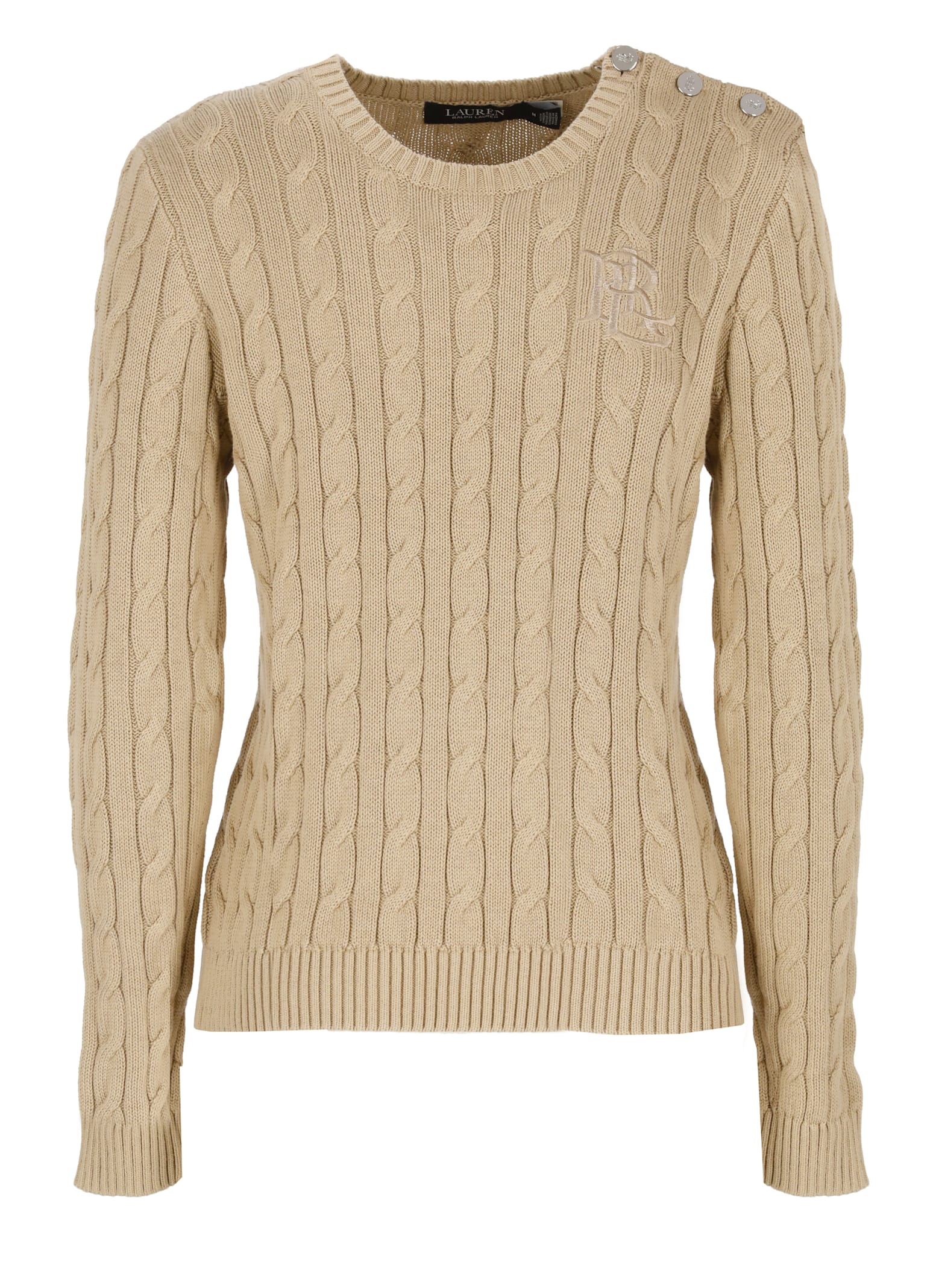 Shop Ralph Lauren Sweater With Embroidered Logo In Beige