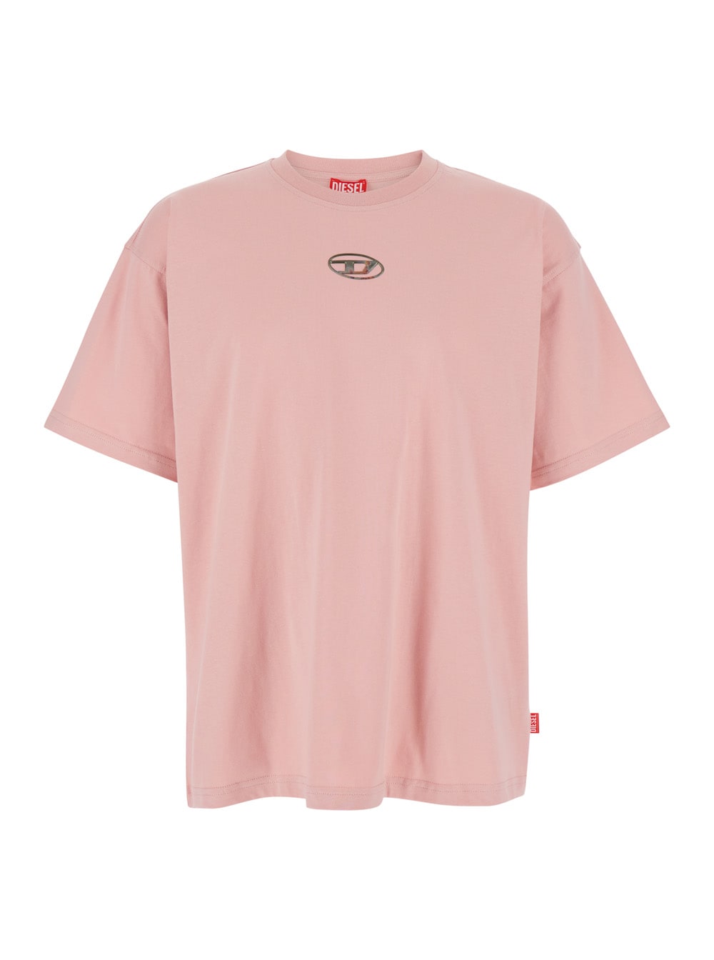 Shop Diesel Rust Pink Crewneck T-shirt With Logo Detail In Cotton Man