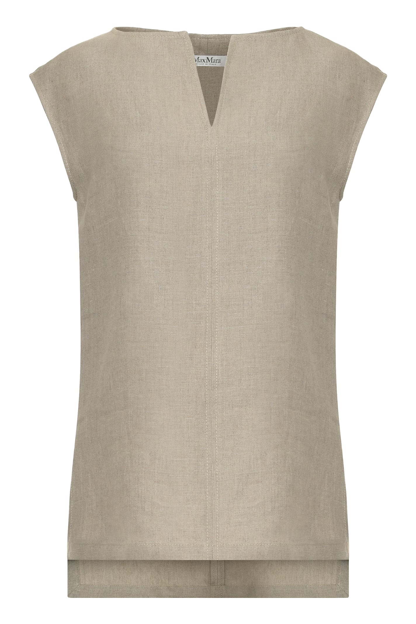 Max Mara Beige Flaxlinen Dress With V-neckline
