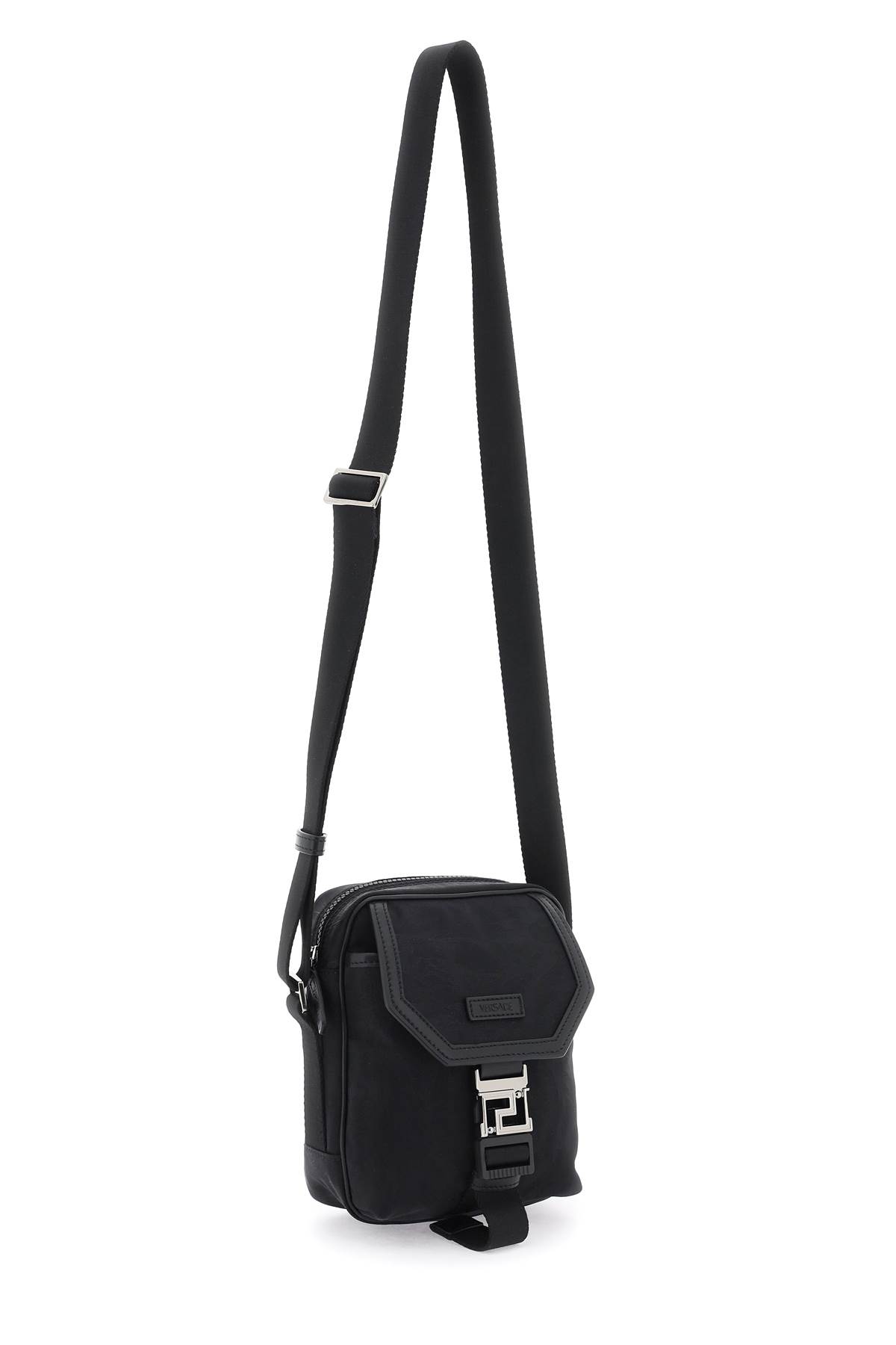 Shop Versace Neo Nylon Crossbody Bag In Black-ruthenium (black)