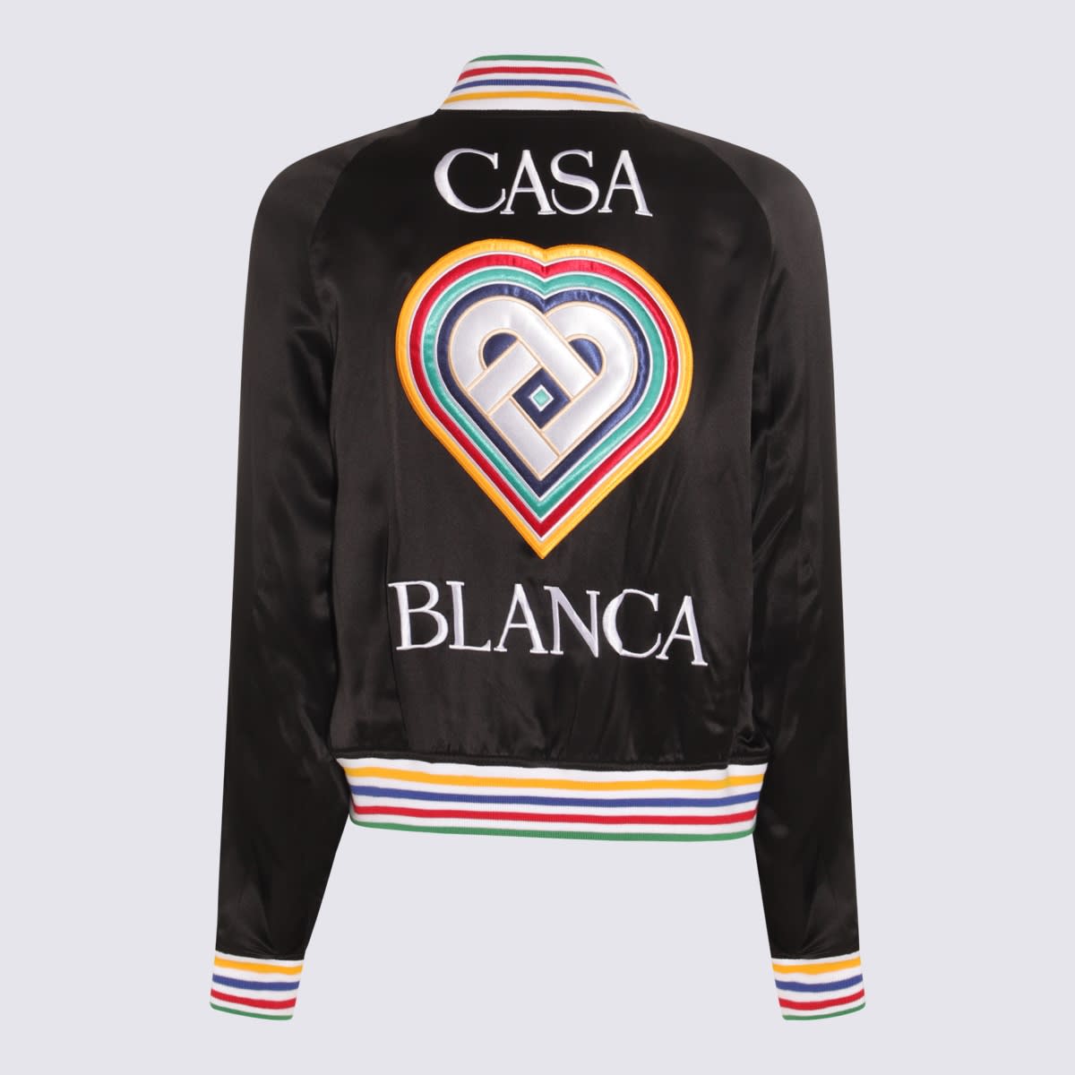 Shop Casablanca Black And Multicolour Silk Souvenir Casual Jacket In Black/multi