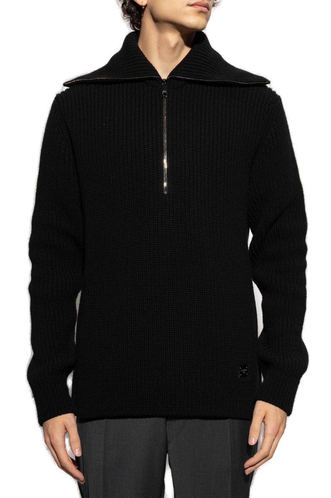 Dolce & Gabbana Wool Sweater With Wide Collar In Black