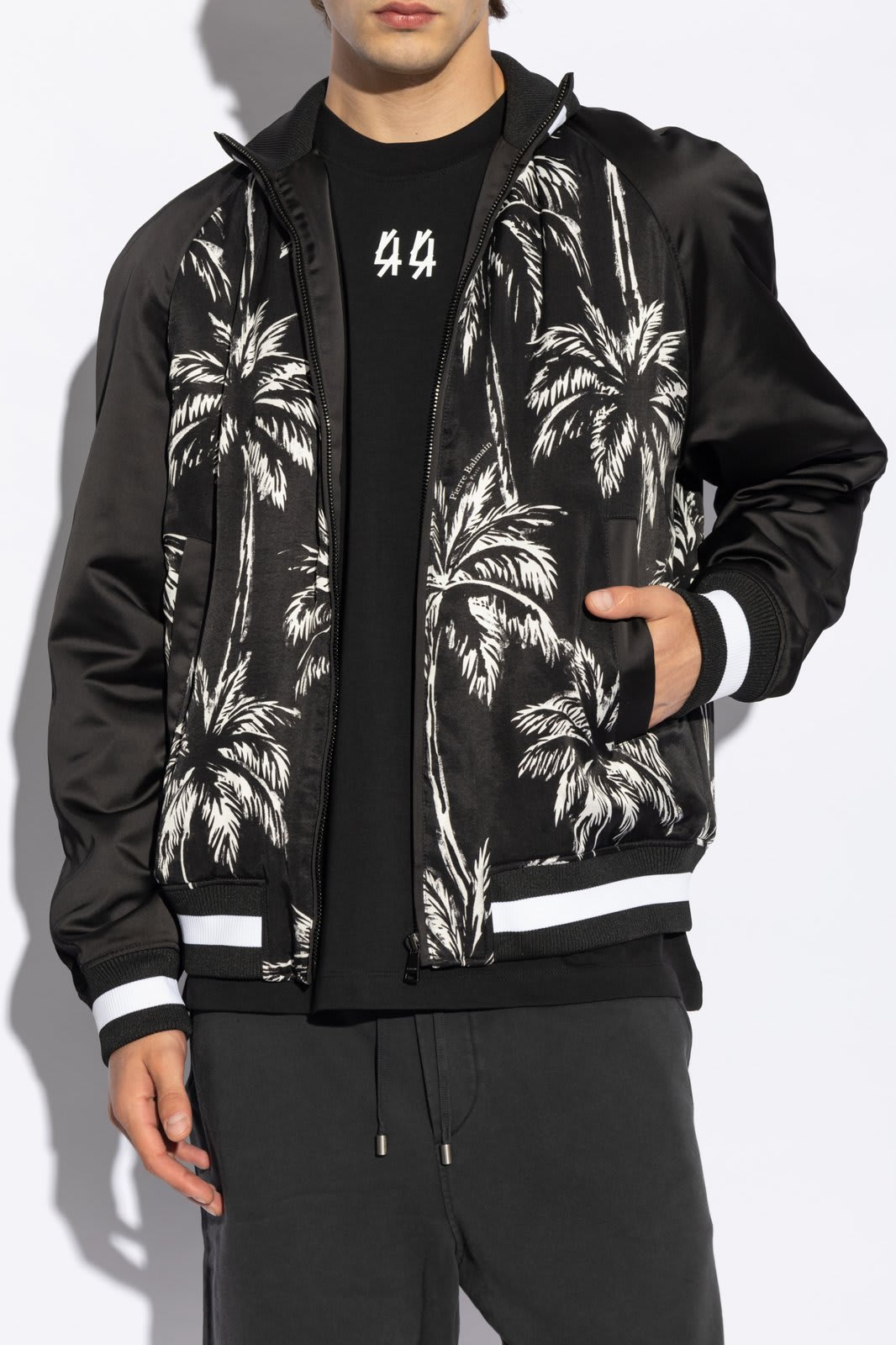 Shop Balmain All-over Printed Zip Up Coat In Noir/blanc