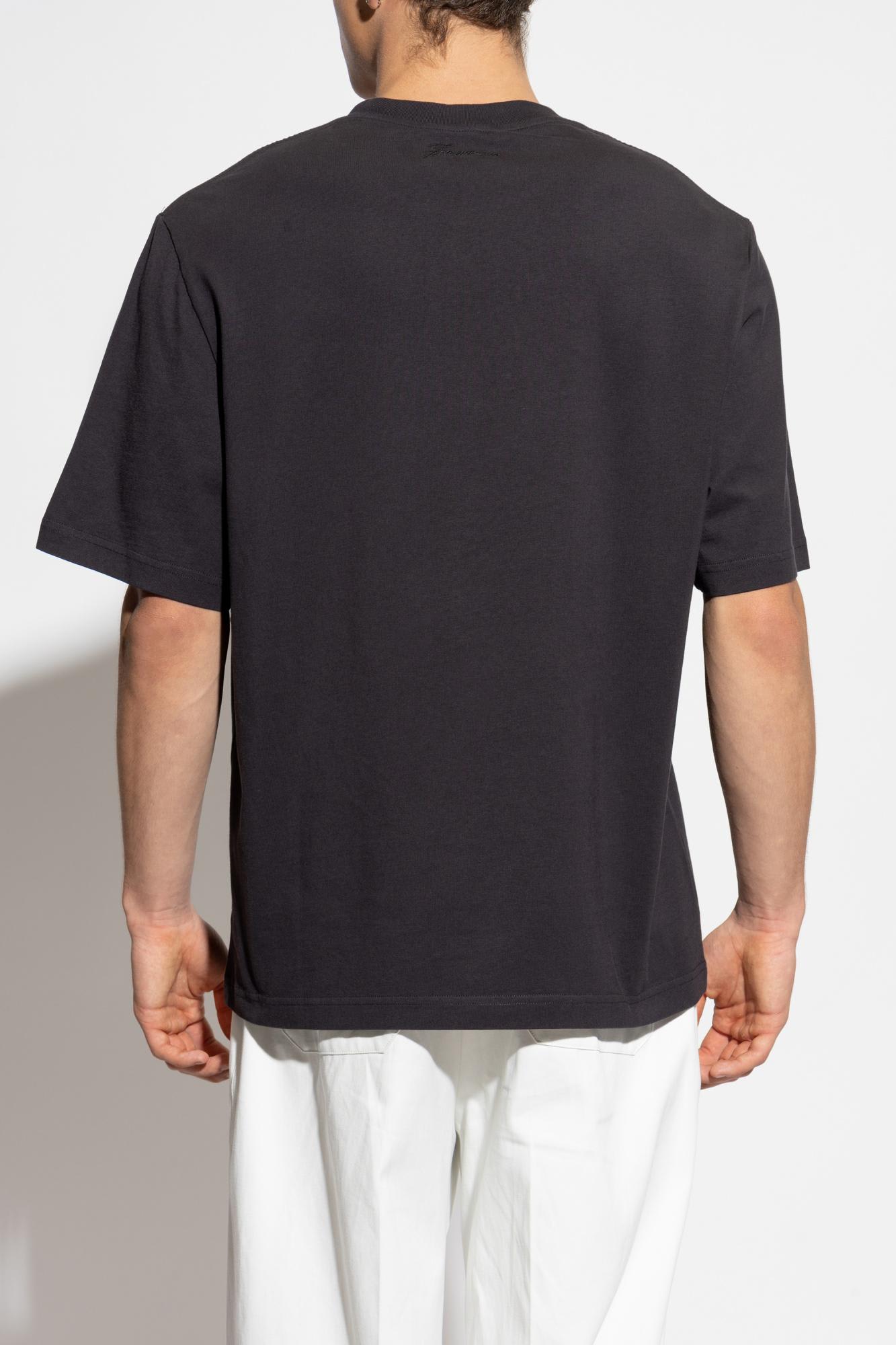 Jacquemus Mens Dark Navy Logo-embroidered Cotton T-shirt In Brown