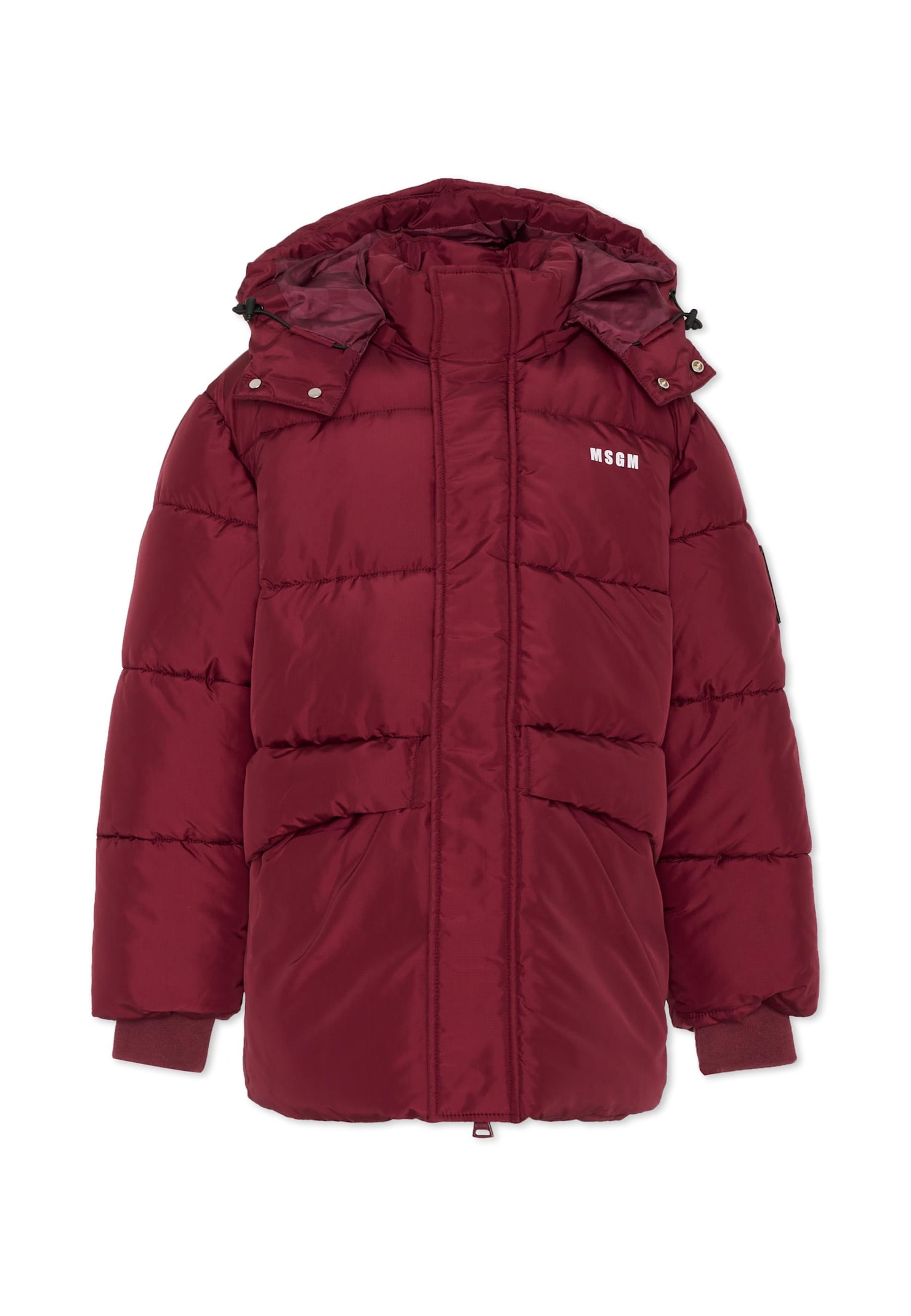 Msgm Burgundy Down Jacket For Kids With Logo In Burgundy