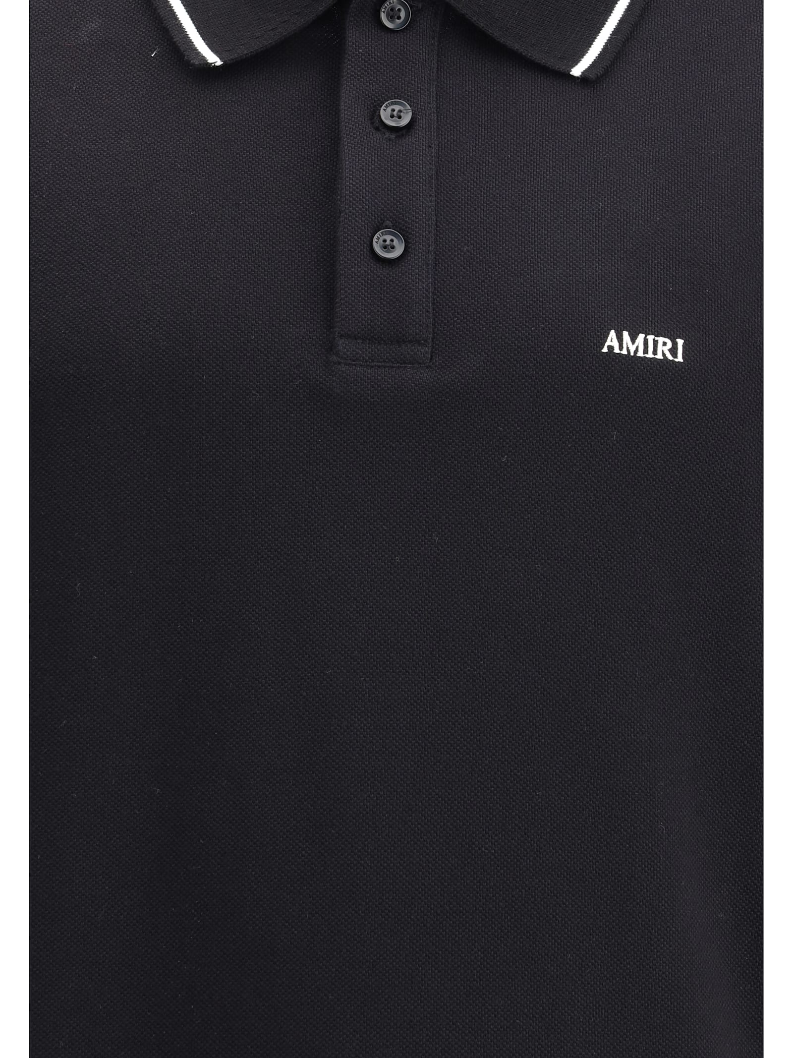 Amiri Black Polo Shirt With Classic Collar And Logo Lettering Embroidery On The Front In Cotton Man In Black