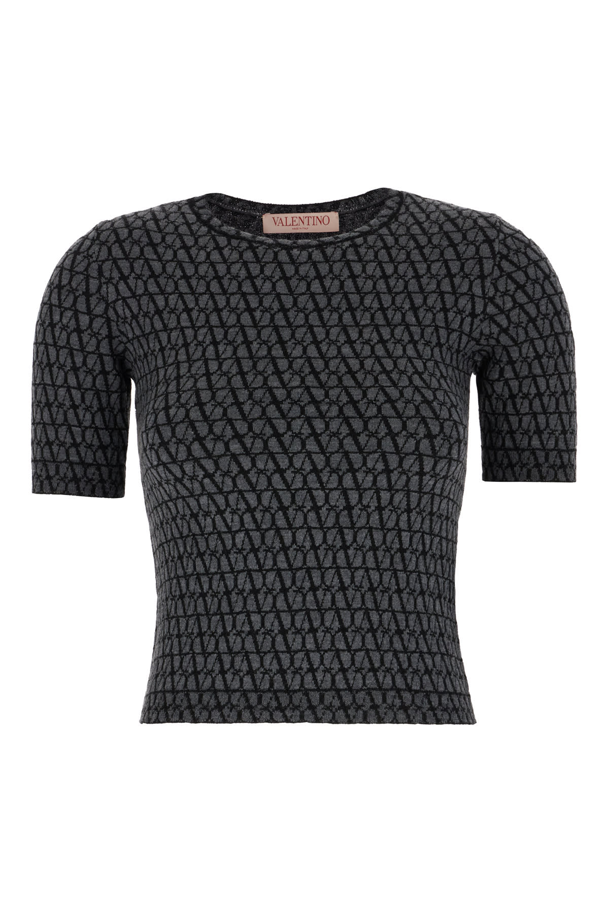 Shop Valentino Embroidered Wool Top In Grigio Melange Scuro Nero