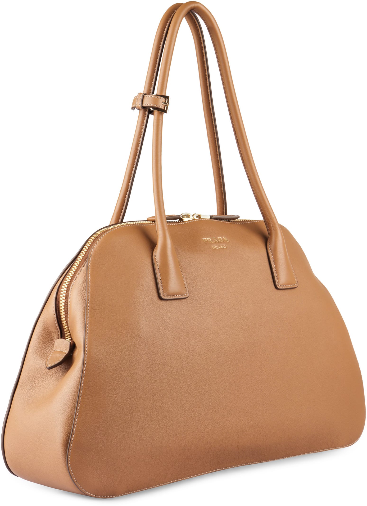 Shop Prada Medium Leather Tote In Camel