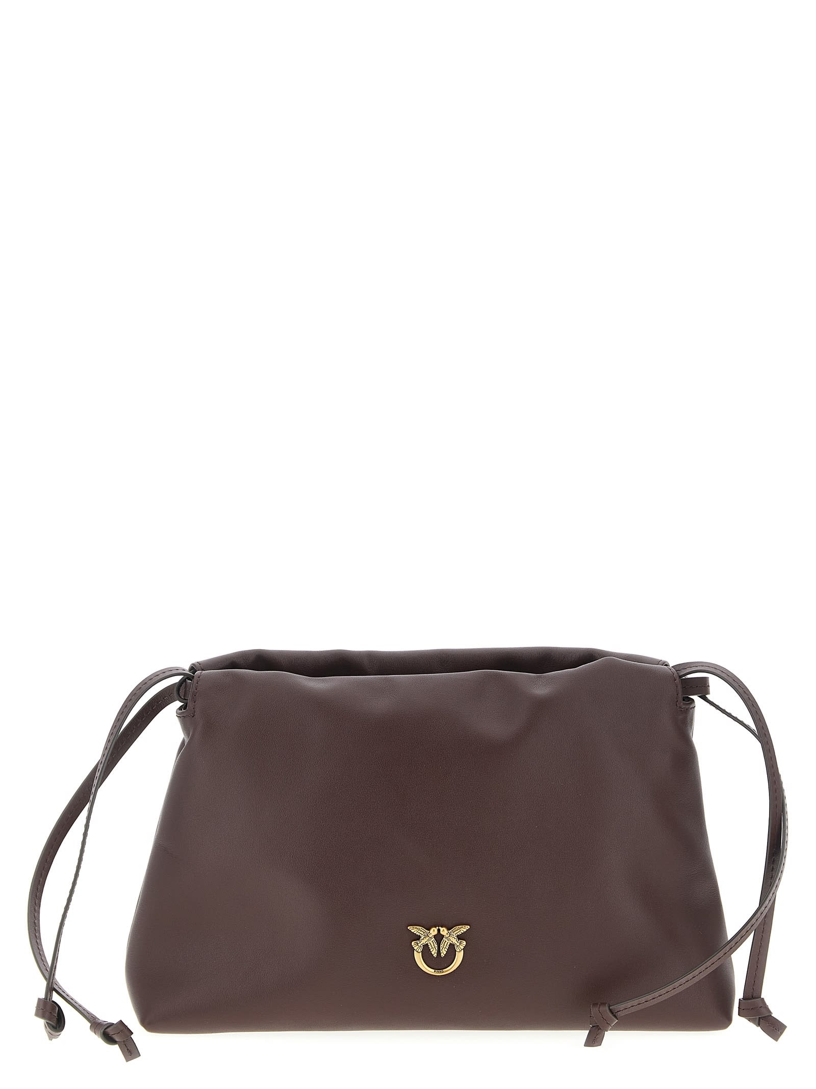 Pinko Mini Leather Clutch Bordeaux In Brown