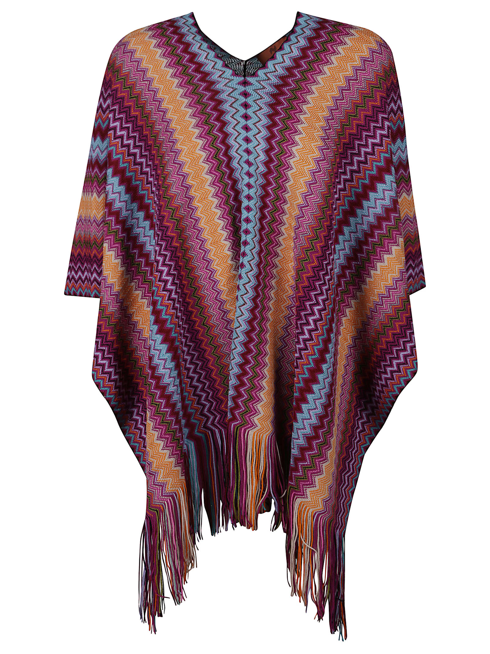 Missoni Chevron Fringed Poncho In Multi