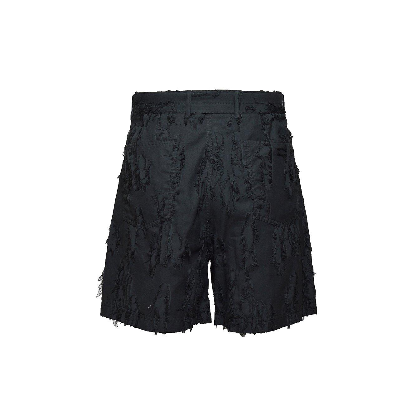 Shop Msgm Mid-rise Distressed Belted Shorts In Nero