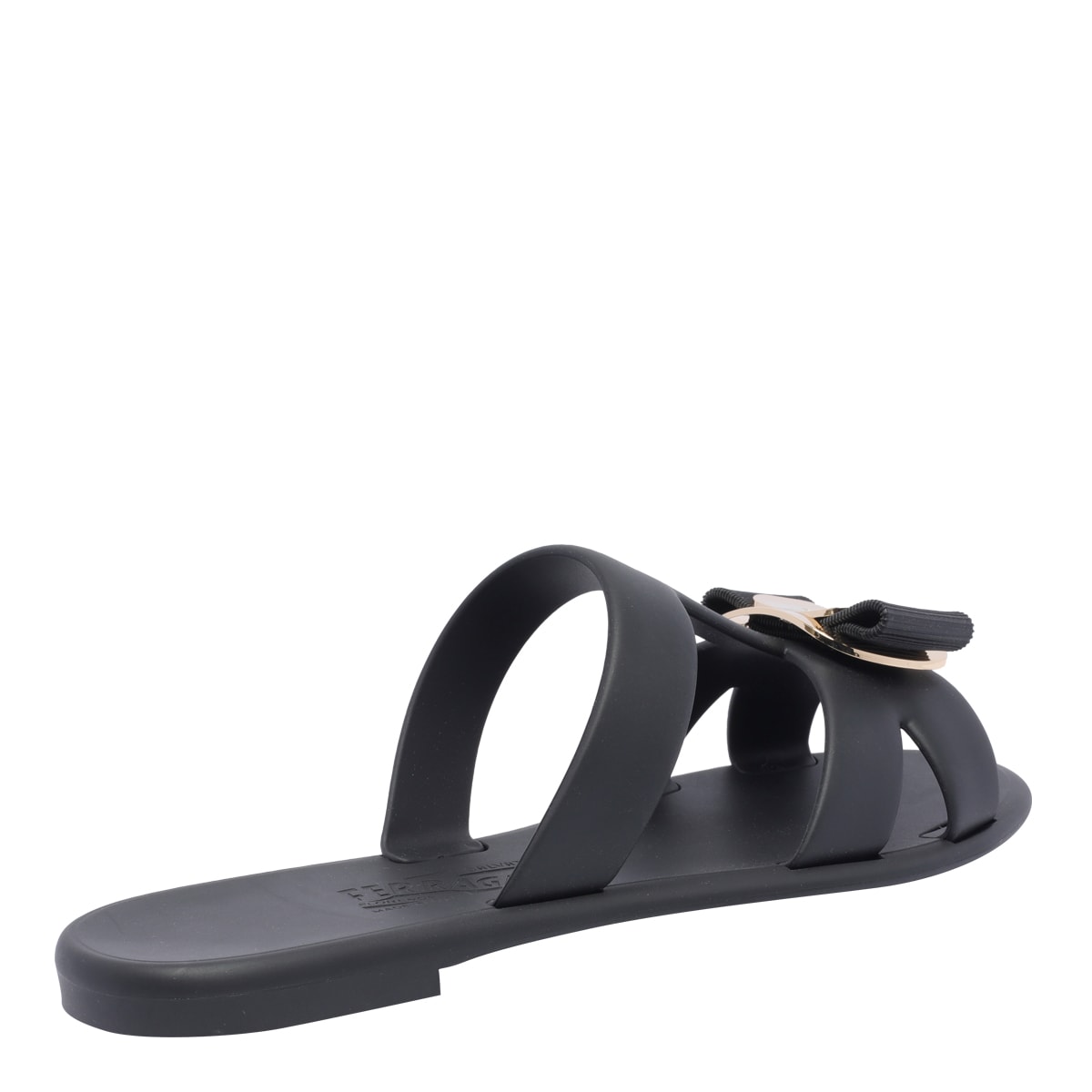 Ferragamo Lilou Vara Plate Flat Slides In Black