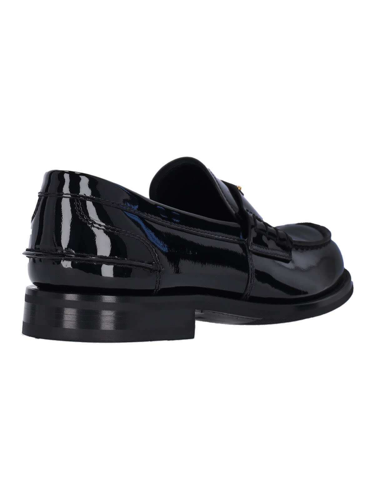 Prada Shiny Round Toe Loafers In Black