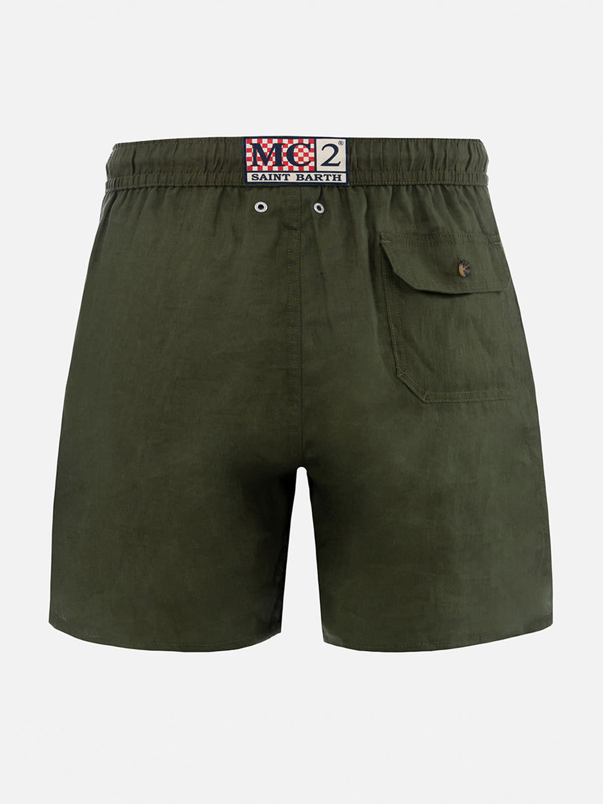 Mc2 Saint Barth Man Mid-length Military Green Linen Swim-shorts Gustavia In Green
