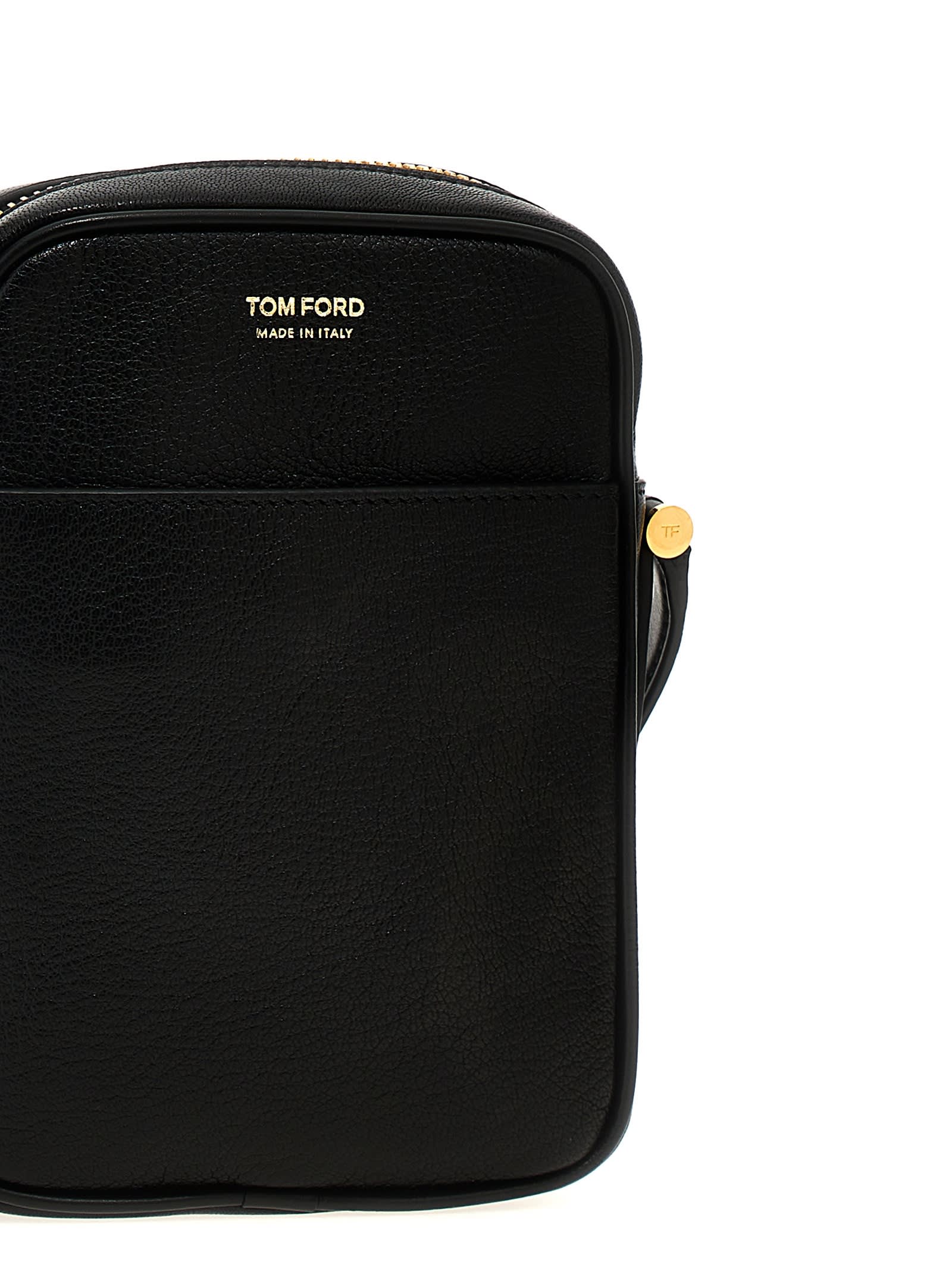 Shop Tom Ford Logo Leather Shoulder Strap In Black