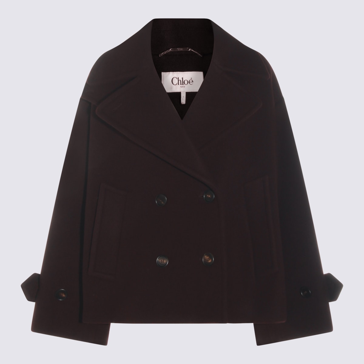 Chloé Women Violet Double-breasted Jacket With Wide Notched Revers And Dropped Shoulders In Wool Ble In Brown