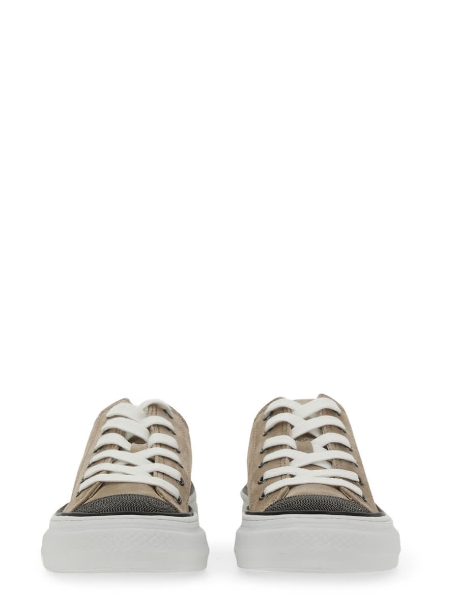 Shop Brunello Cucinelli Sneaker With Precious Toe In Walnut