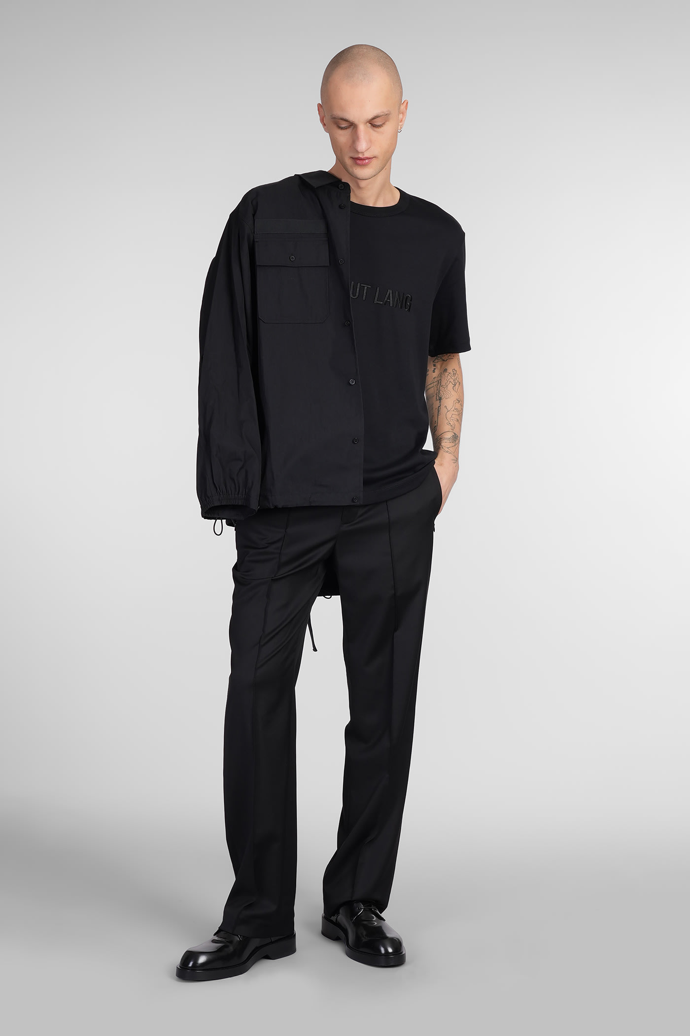 Helmut Lang Relaxed Fit Crew Neck T-shirt With Embossed Logo In Black