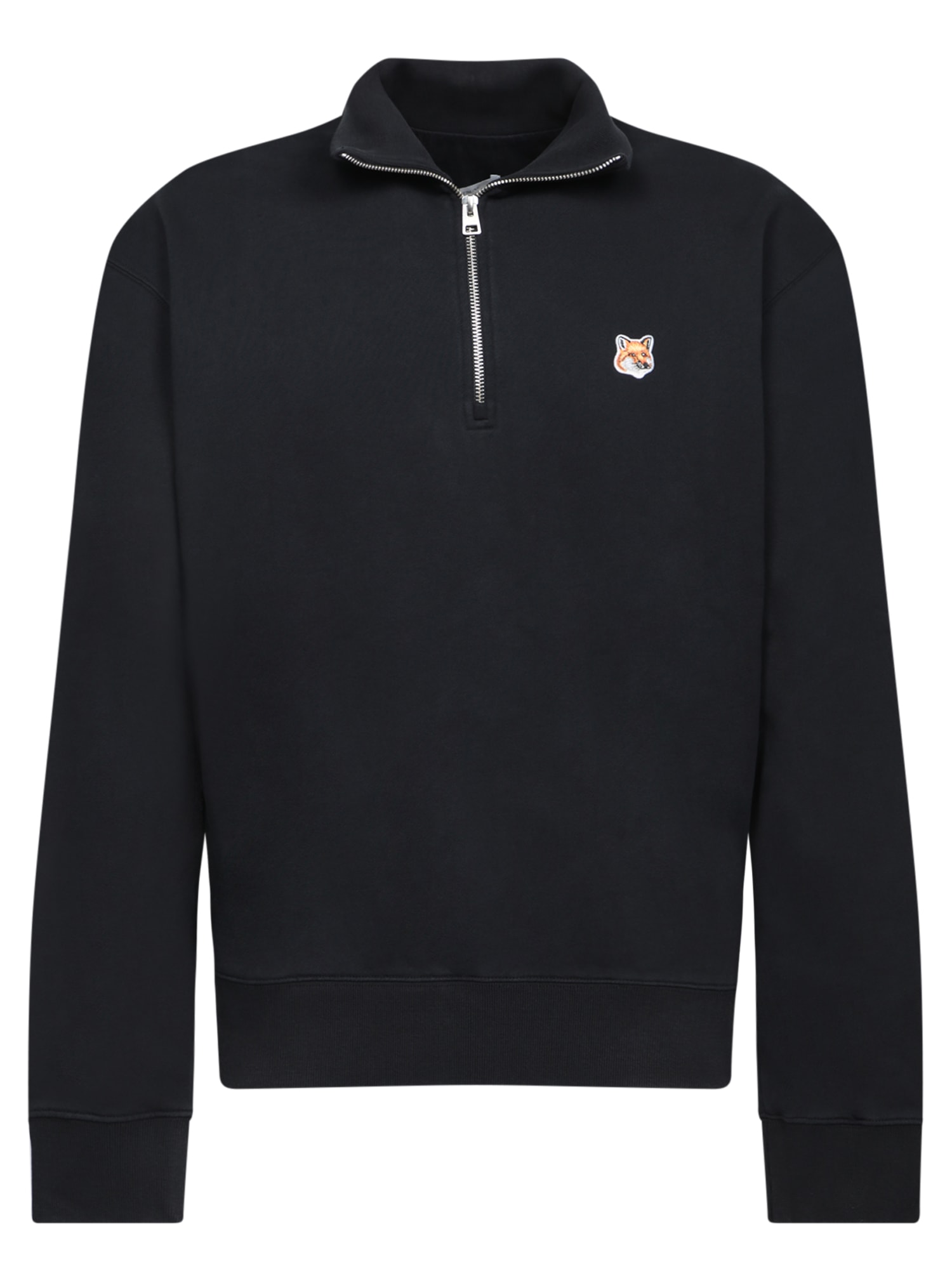 Maison Kitsuné Half Zip Fox Head Black Sweatshirt